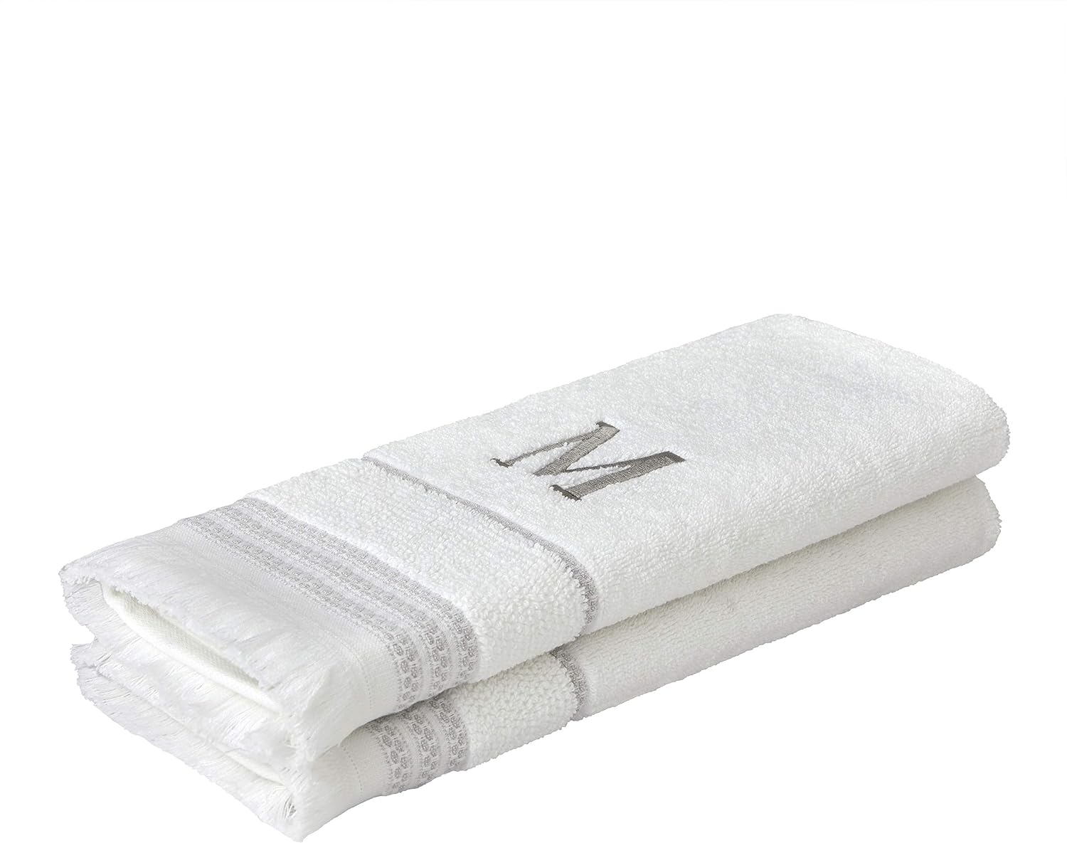 SKL Home Casual Monogram Hand Towel Set-2pc, Embroidered M, White | Available in letters A-Z. Personalized style for