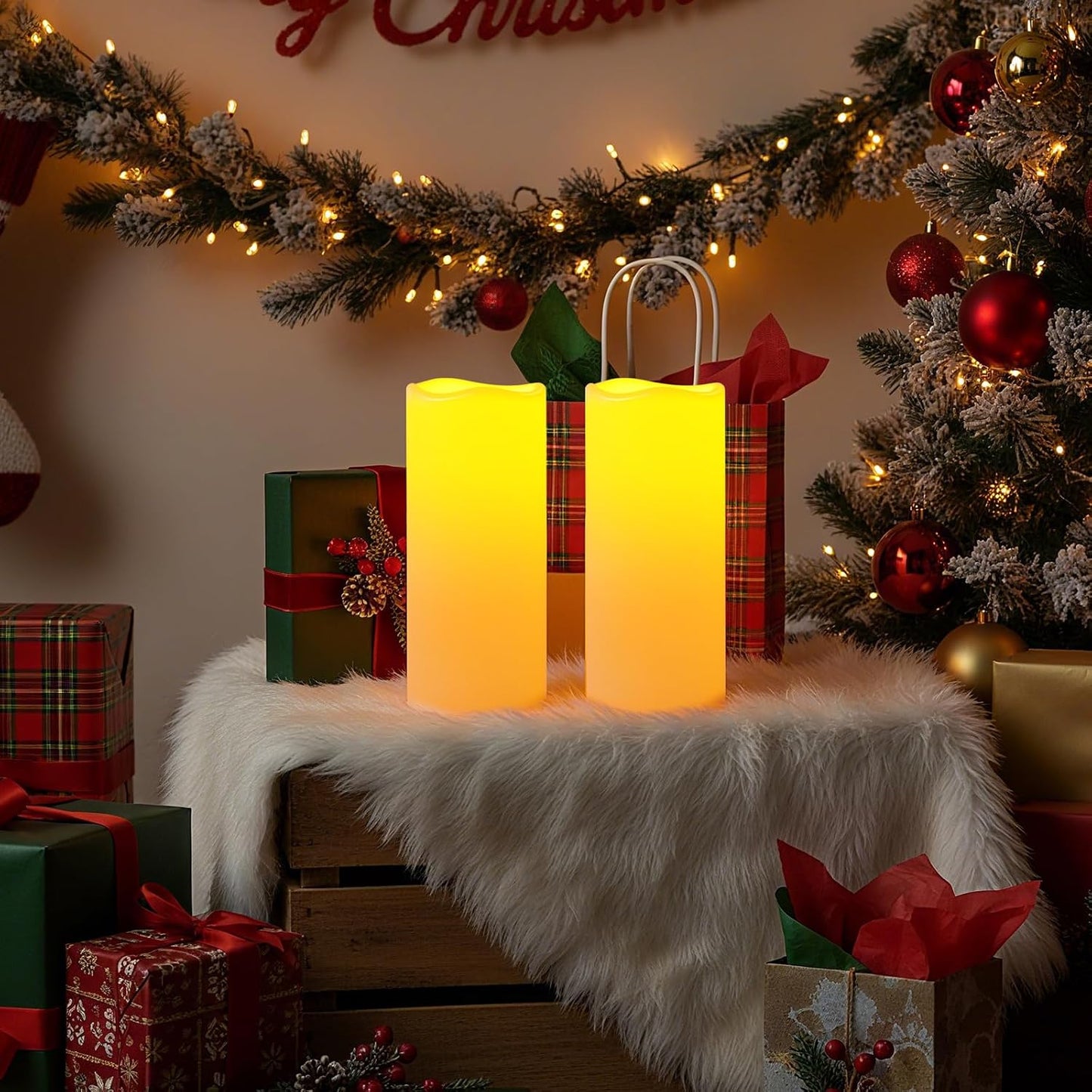 Amagic 10"x4" Large Waterproof Outdoor Flameless Candles with Remote Timer | Battery Operated Electric Fake Candle with