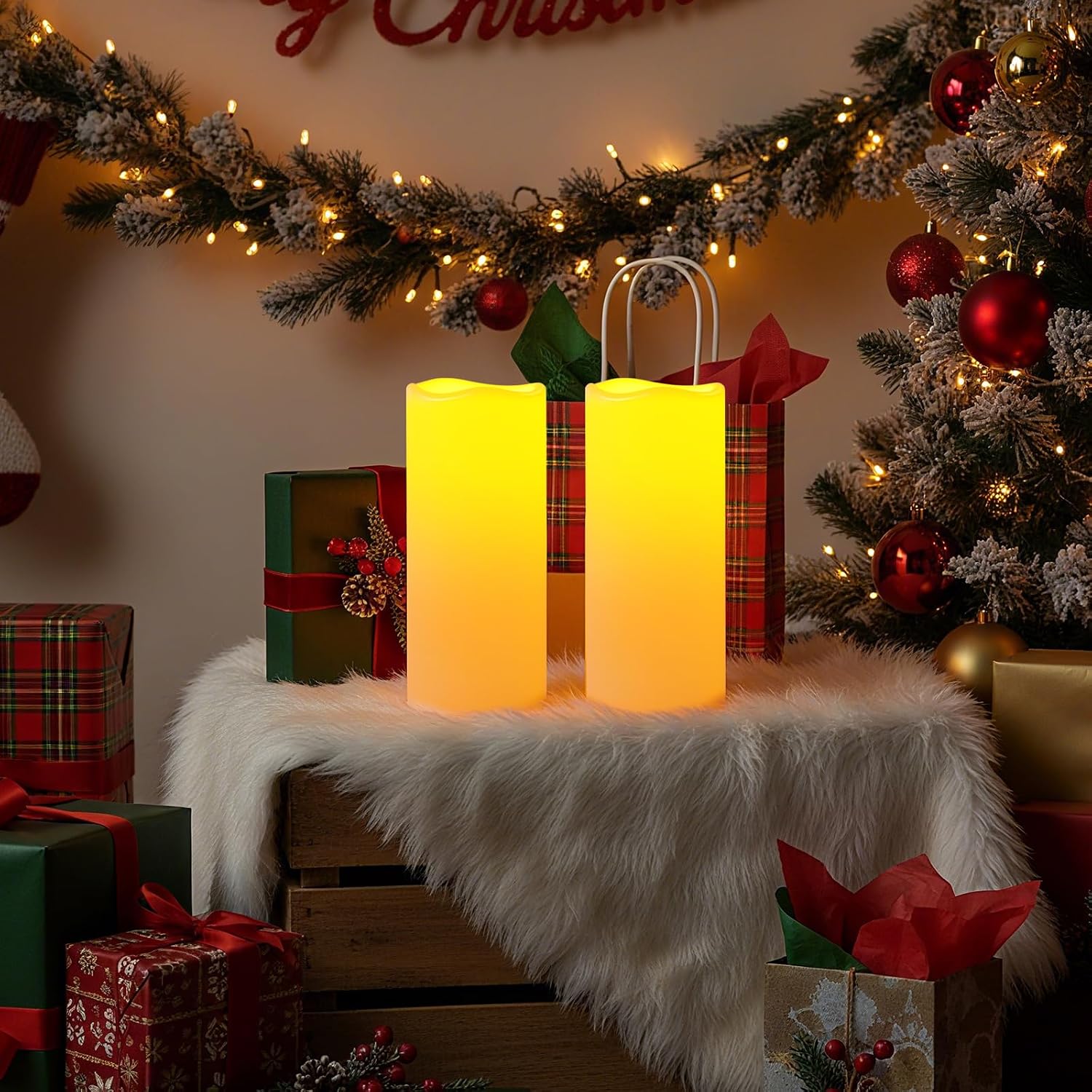Amagic 10"x4" Large Waterproof Outdoor Flameless Candles with Remote Timer | Battery Operated Electric Fake Candle with