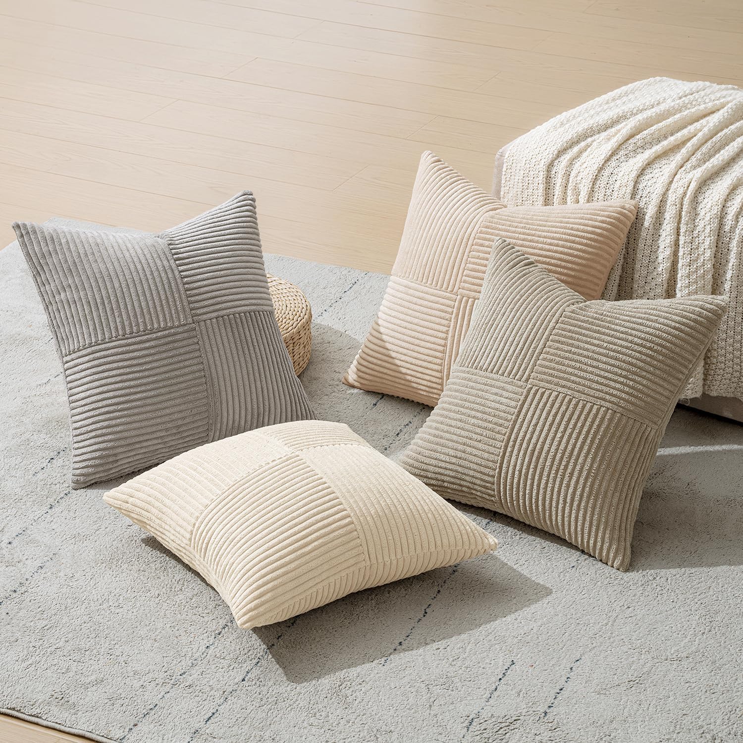 Decorative Throw Pillow Covers for Livingroom Couch Sofa Modern / 18 x 18 / Neutral / Set of 4