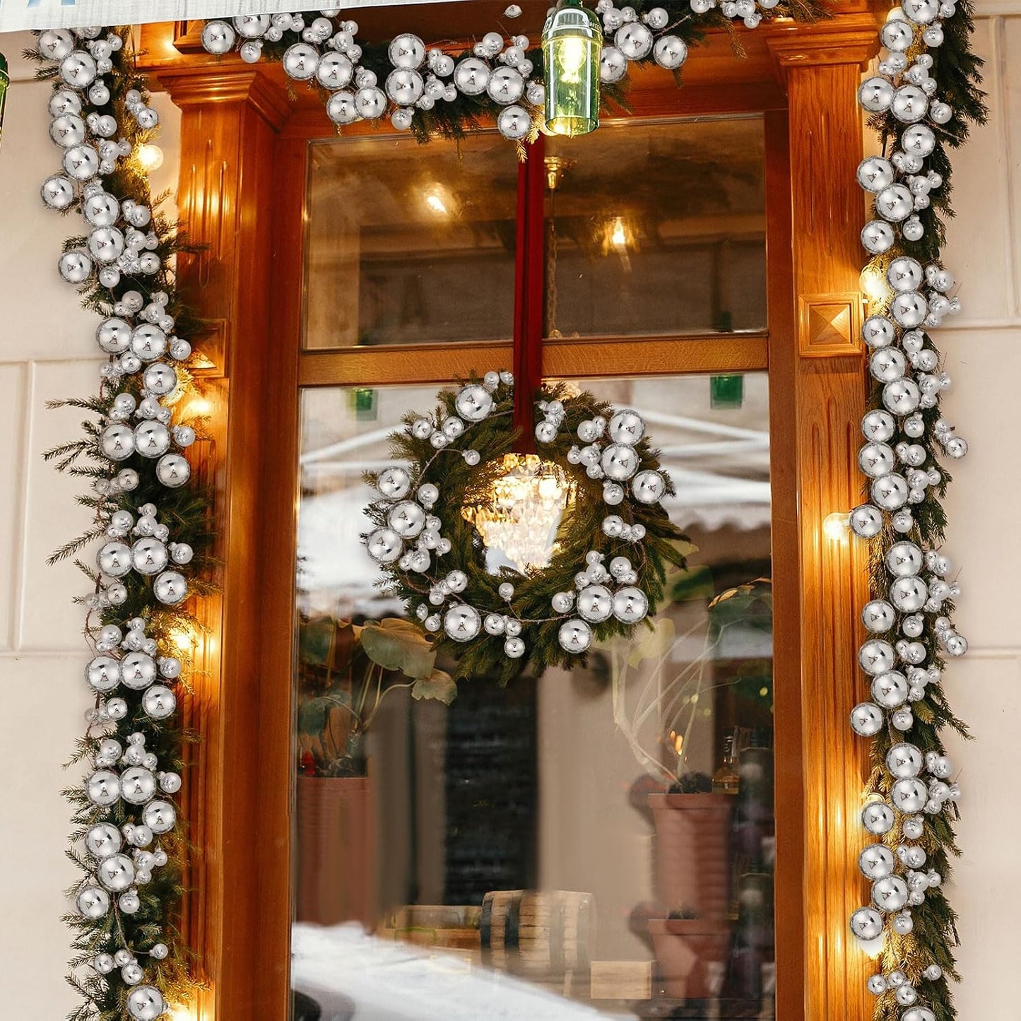 2 Pcs 6 ft Christmas Ball Ornament Garland, Silver | Bauble Bulb Christmas Tree Ball Decoration Shatterproof Ornaments