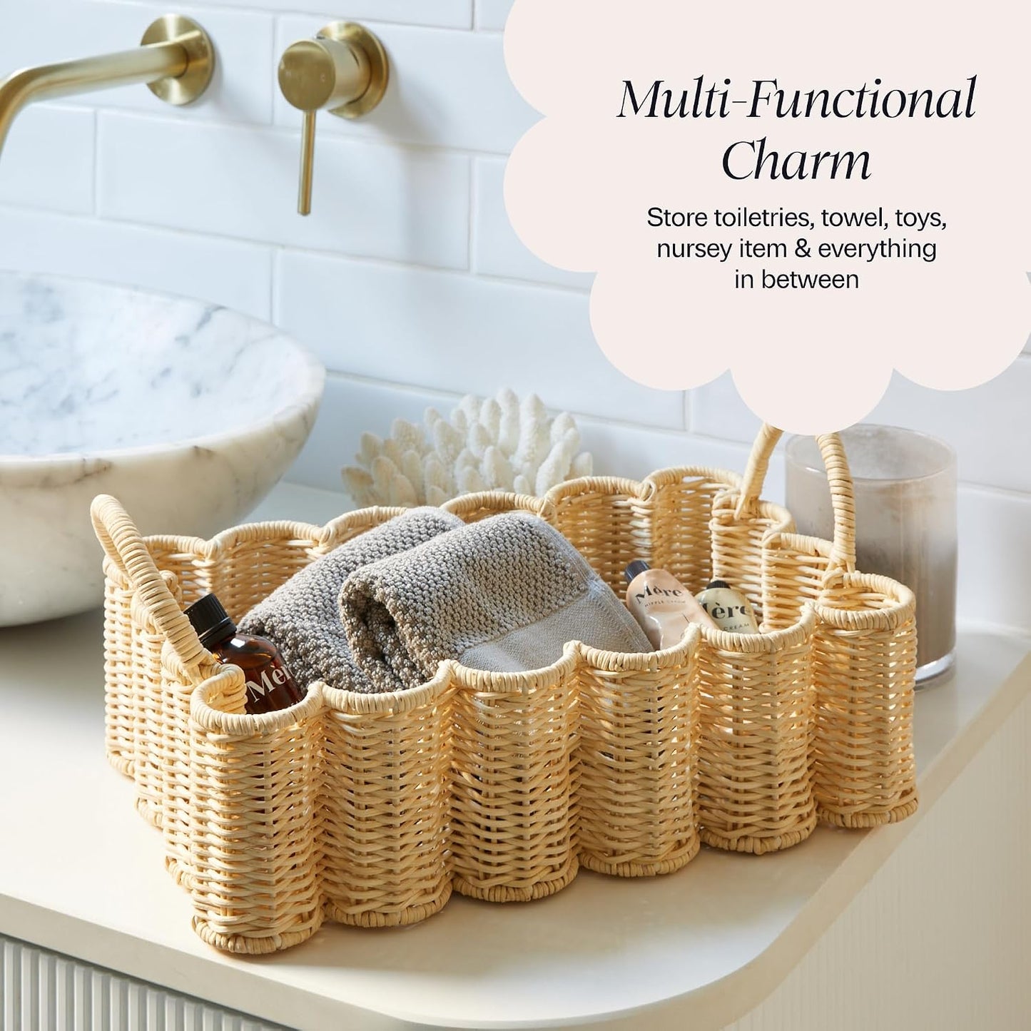 Wavy Scalloped Rattan Tray / 19 x 9 x 6.5