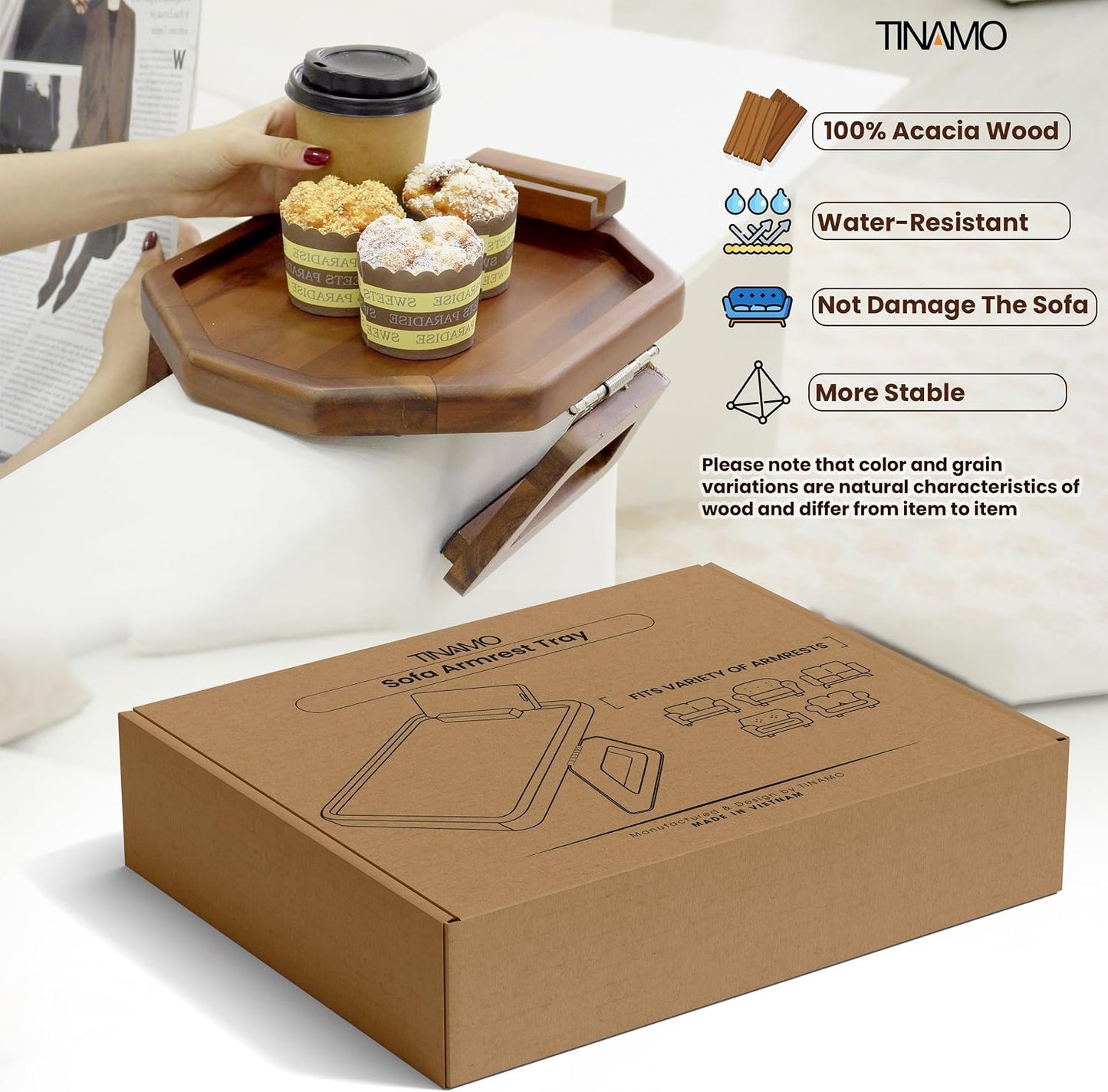 Clip on Tray / Acacia / Octagon Phone Holder