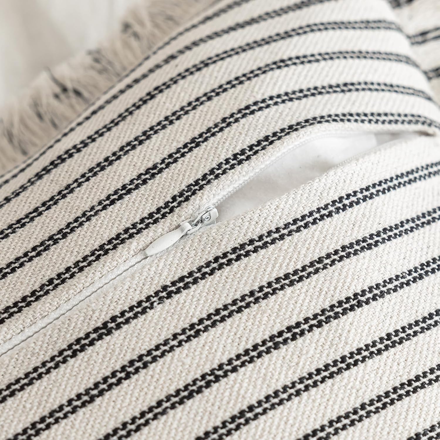 Throw Pillow Covers Striped Fringe Pillow Cover Farmhouse Cushion / Black / 24 x 24 / Set of 2