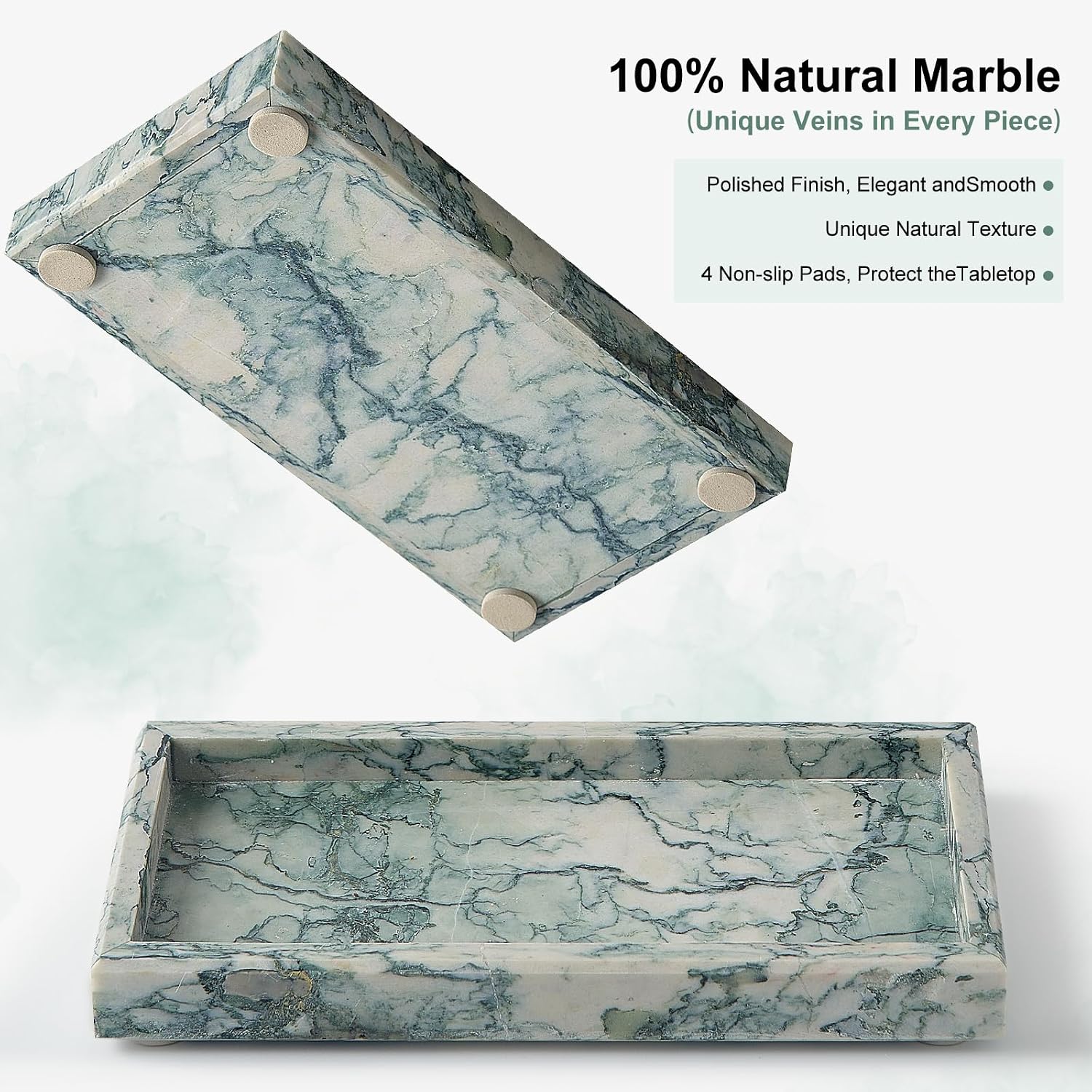 Stone Organizer / Natural Small Marble Vanity Tray / Cyan-green / 7.9 x 4.3 x 0.8