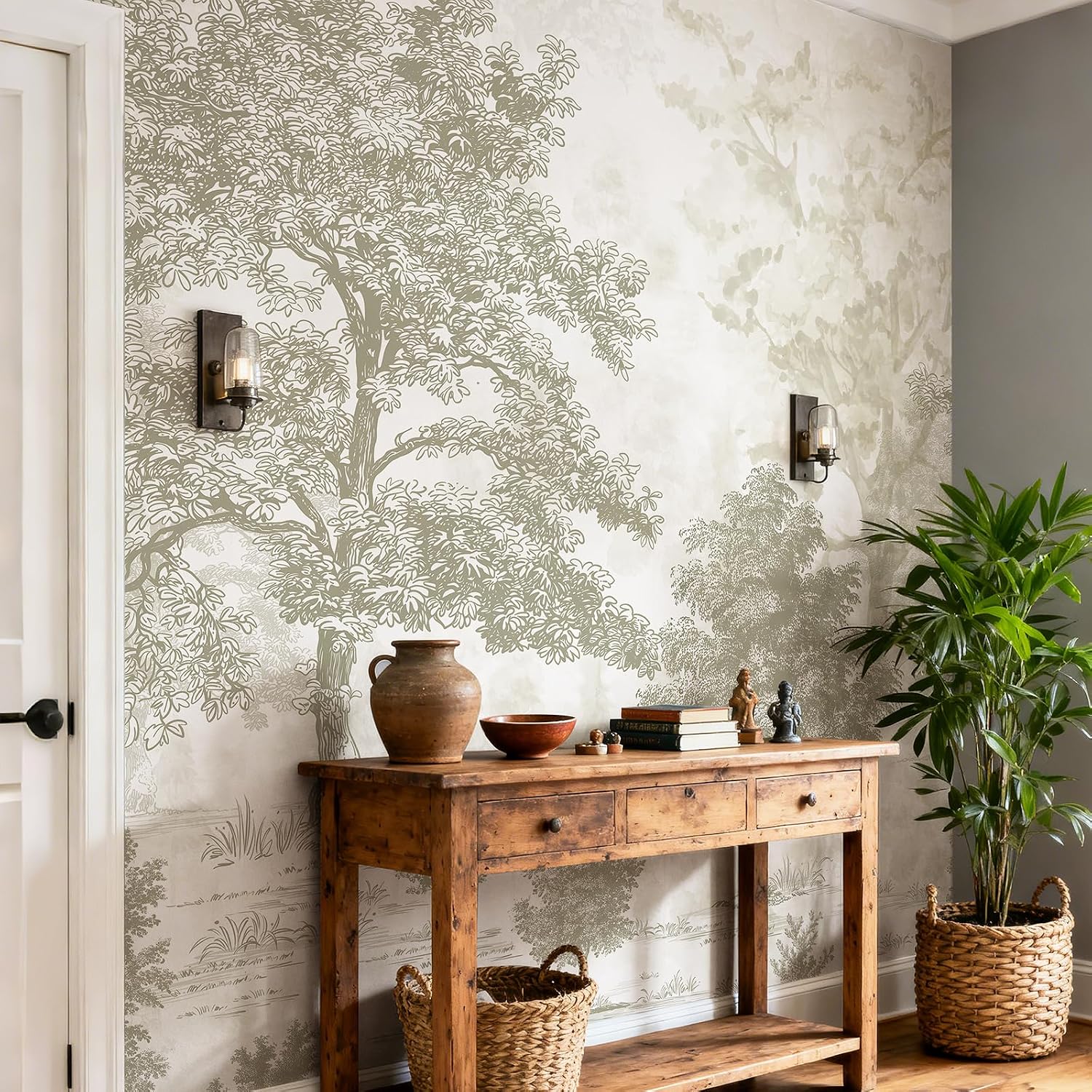 Vintage Forest Wall Murals Peel and Stick 88.5" W x 110" H Tree / 88.5 x 110 / Neutral / Beige