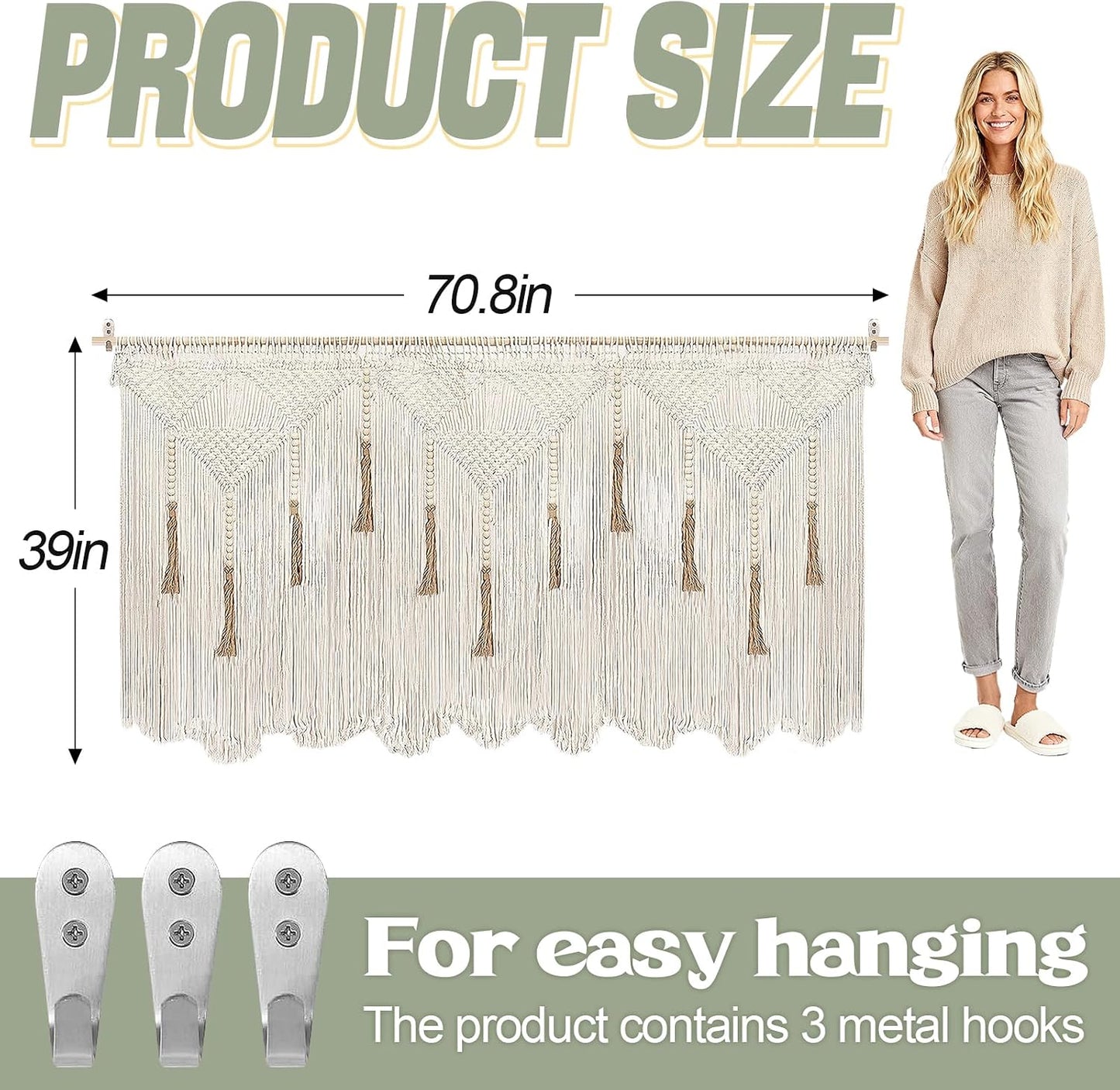 Extra Large Macrame Wall Hanging " Boho Tapestry Woven Decor / Beige / 70.8"L x 39"W / 70.8 x 39