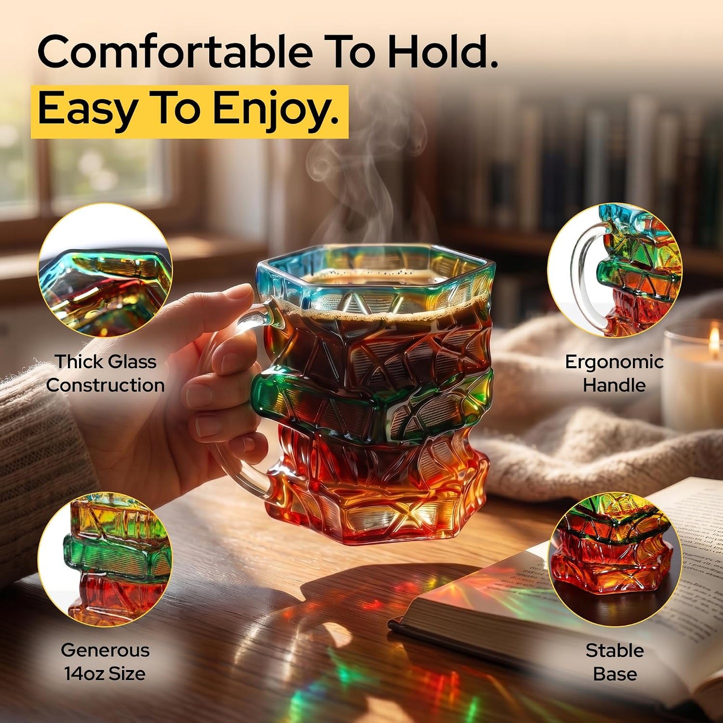 3D Stained Glass Book Mug 14oz