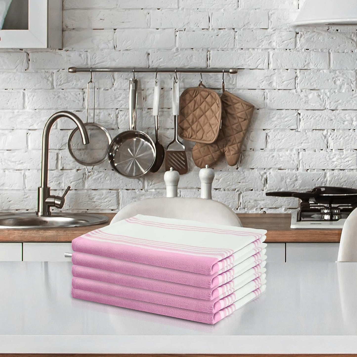 Urban Villa Kitchen Towels Cotton Dish Towels 20”x30” (Set of 6) Baby Pink