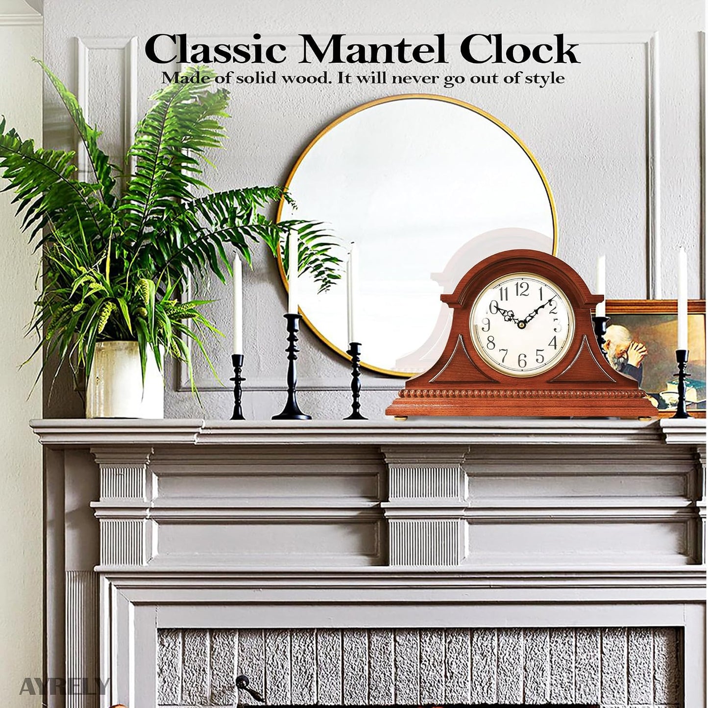 AYRELY® Grandfather Mantel Clock with Hour/Quarter-Hour Chime, Elegant Wooden Frame, Table Clocks Battery Operated