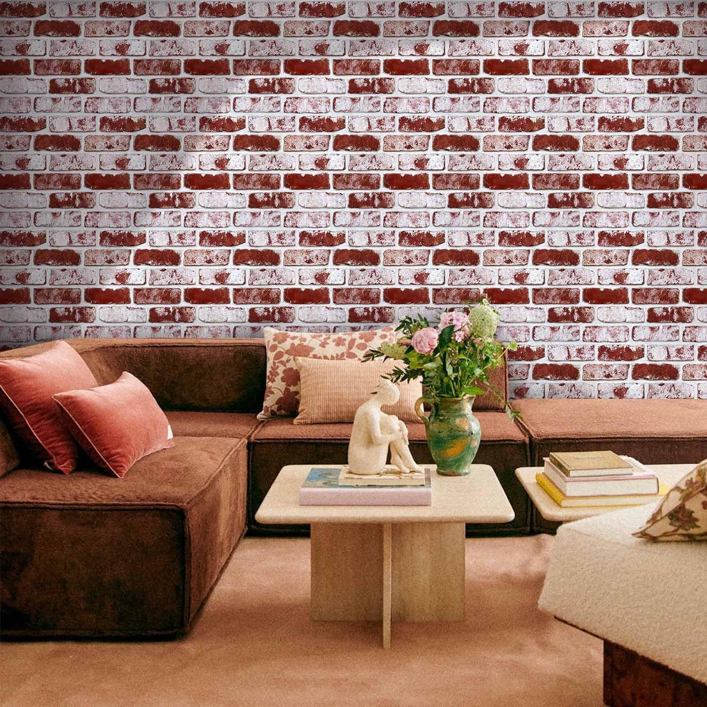 3D Peel and Stick Faux Brick Wall Panels / SM-BRICK-D / Red / 11.8 x 11.8 / Set of 10