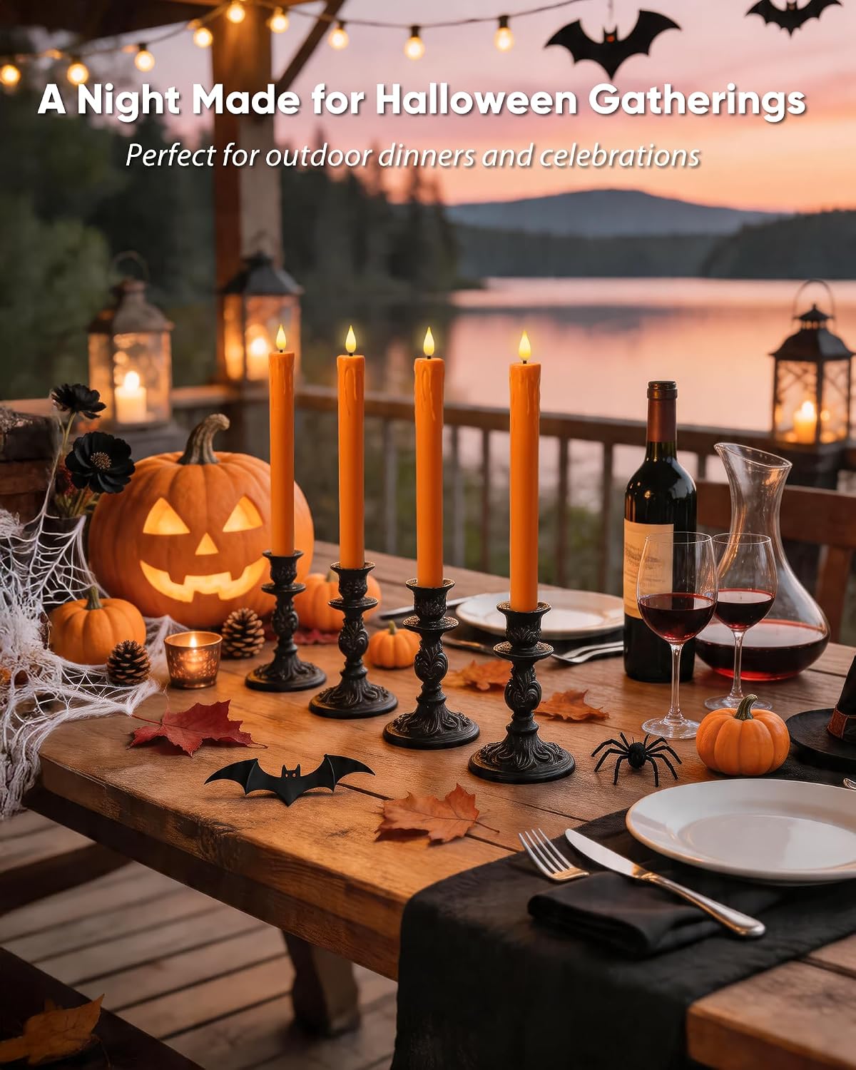 Homemory Orange Flameless Taper Candles with Remote Timer, 9.6 Inch Real Wax Battery Operated Candlesticks, Flickering