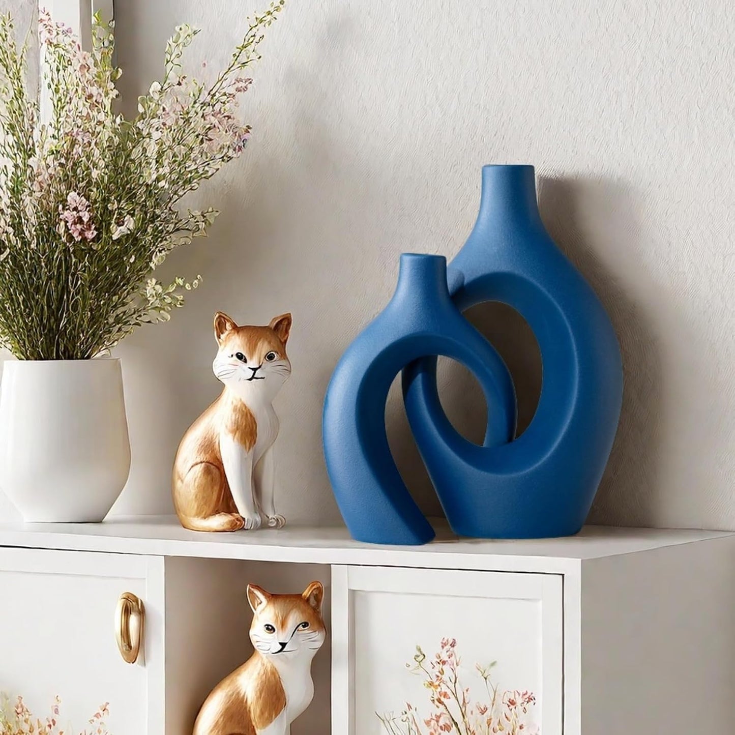 Snuggle Hollow Ceramic Vase / Navy Blue XL / 11 Inch / Set of 2