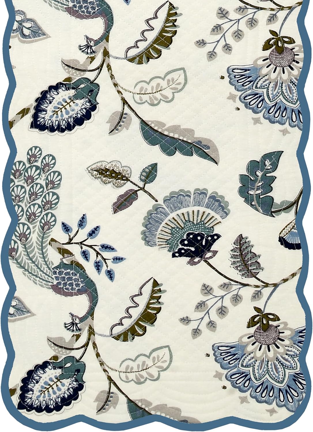 Peacock Vines Luxury Handcrafted Runner (Reversible) Cotton Quilted Fabric Machine Washable – Elegant Home Decor – 14 x