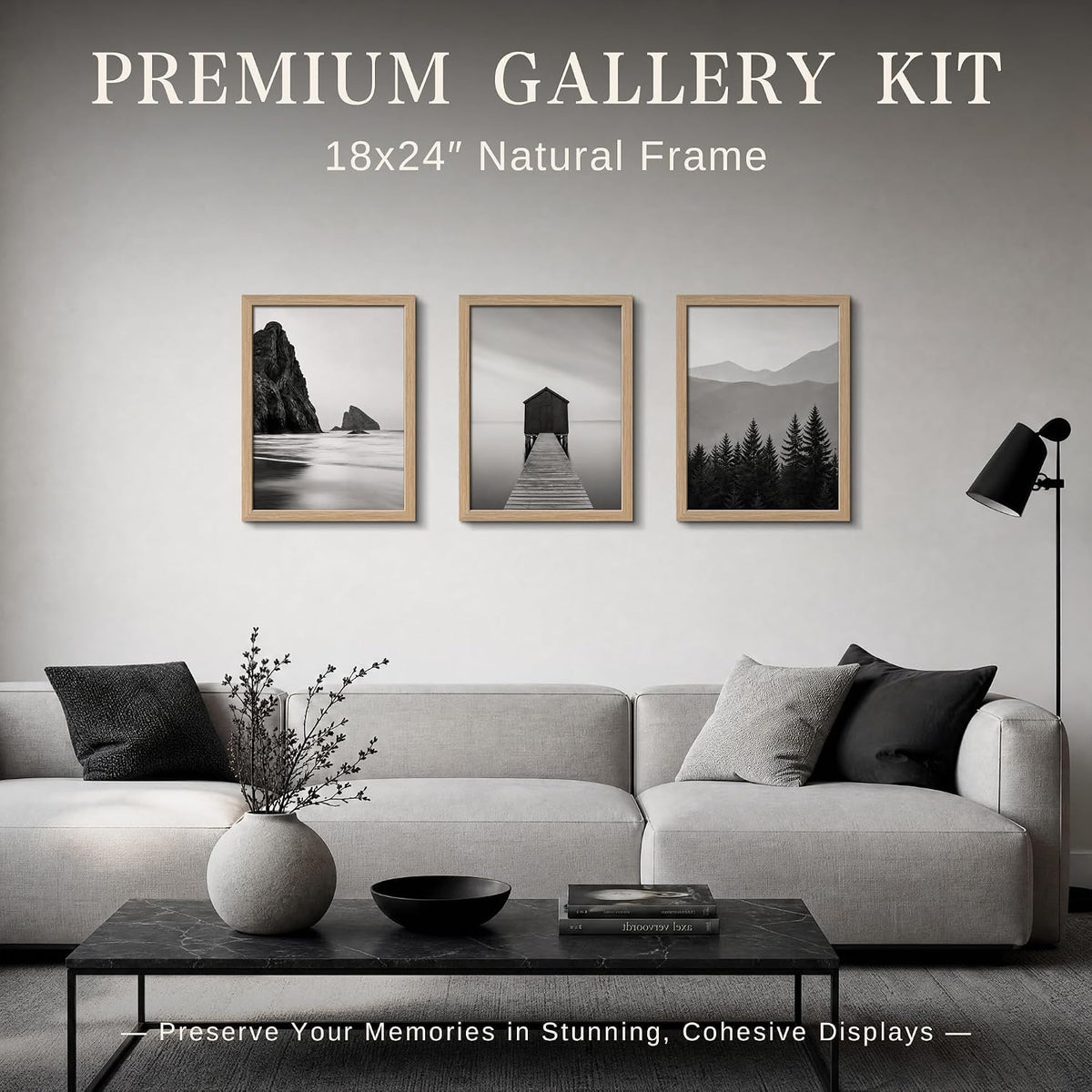 VCK 18x24 Frame Set of 6, Elegant Oak Wood Poster Frame | 1.1in Wide Border, Wall Hanging, HD Plexiglass