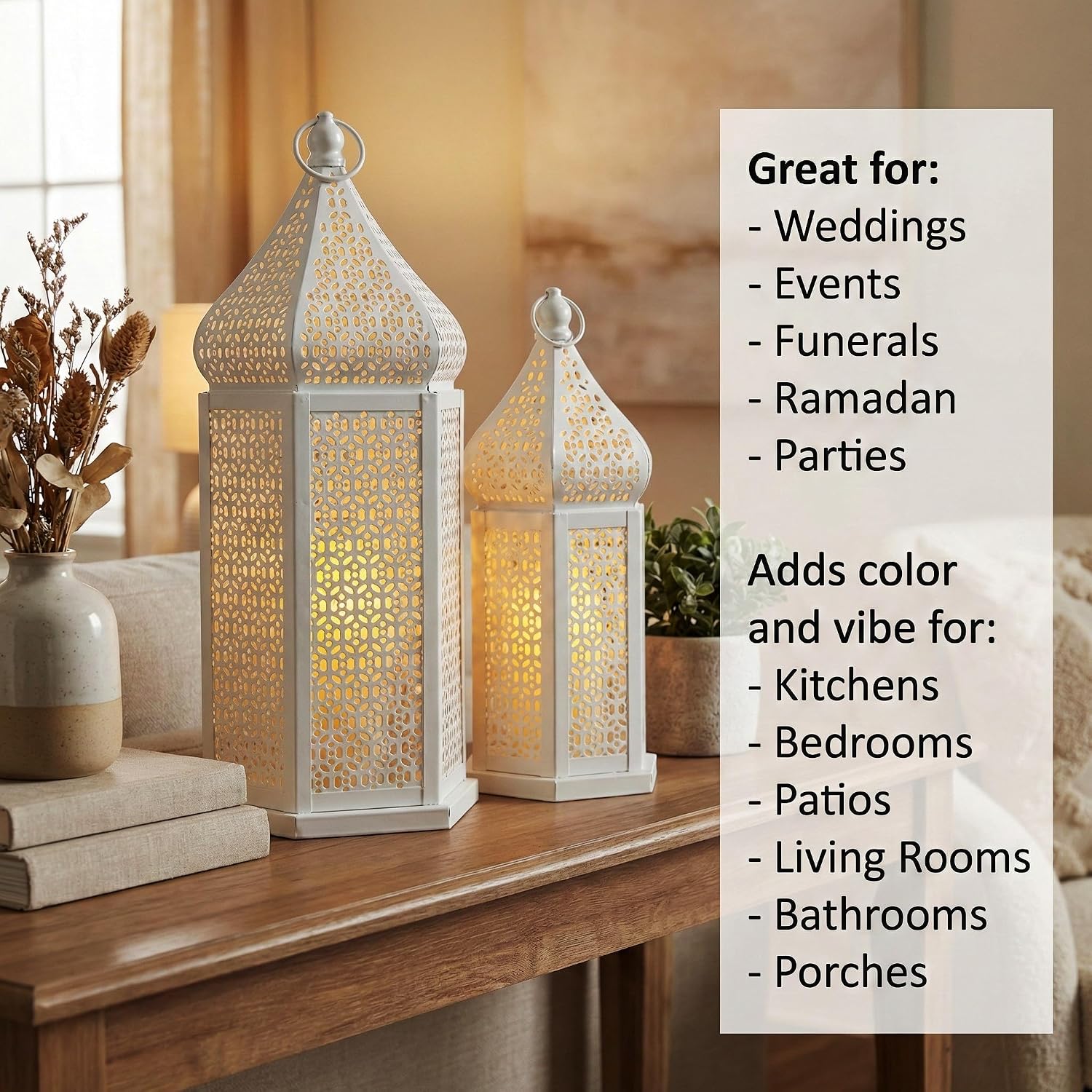 VELA LANTERNS Large Temple Tower Moroccan Lantern Lamp Decorative Candle Holders for Ramadan Decorations, Hanging