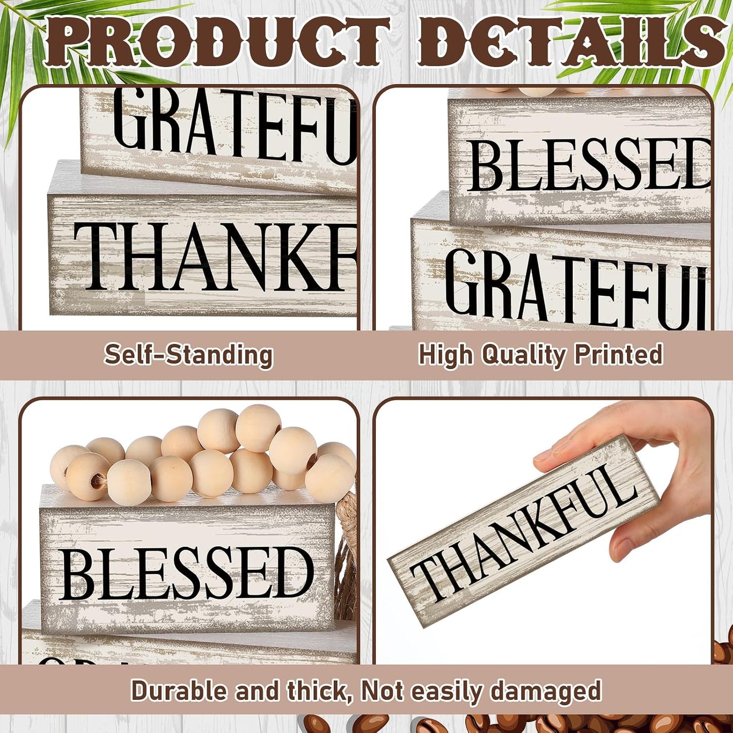 Farmhouse Wooden Tabletop Decor Neutral Farmhouse Tiered Tray Decor Rustic / Blessed / Set of 4