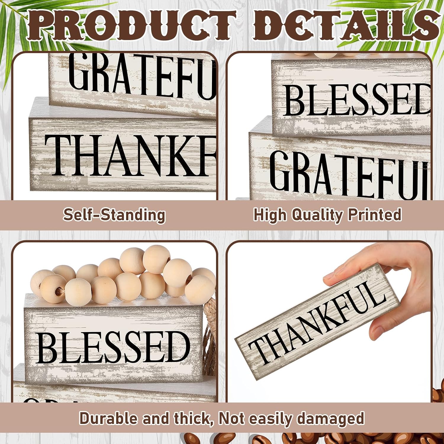 Farmhouse Wooden Tabletop Decor Neutral Farmhouse Tiered Tray Decor Rustic / Blessed / Set of 4