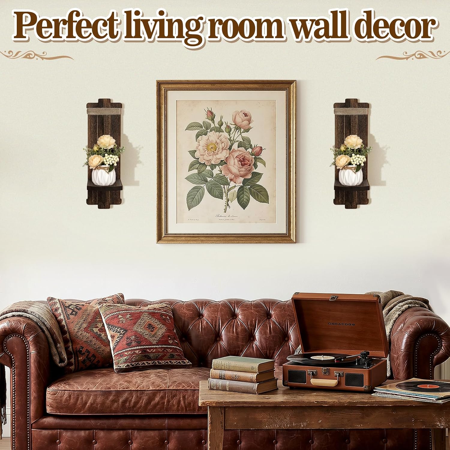 Handmade Wooden Candle Sconces Farmhouse Wall Decor / Brown / 5.3"L x 4.7"W x 16"H / Set of 2
