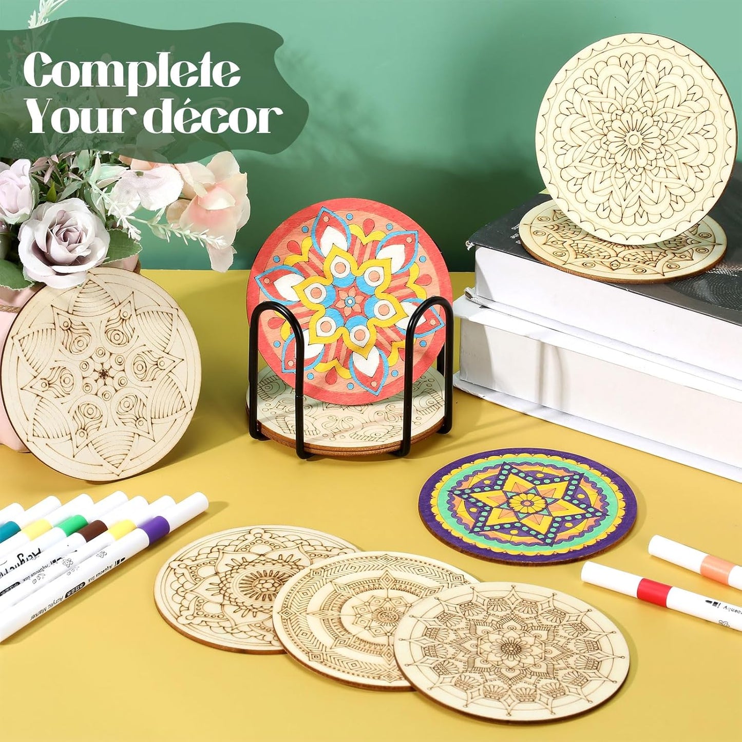 Wooden Coasters Painting Kit / Mandala / Set of 45