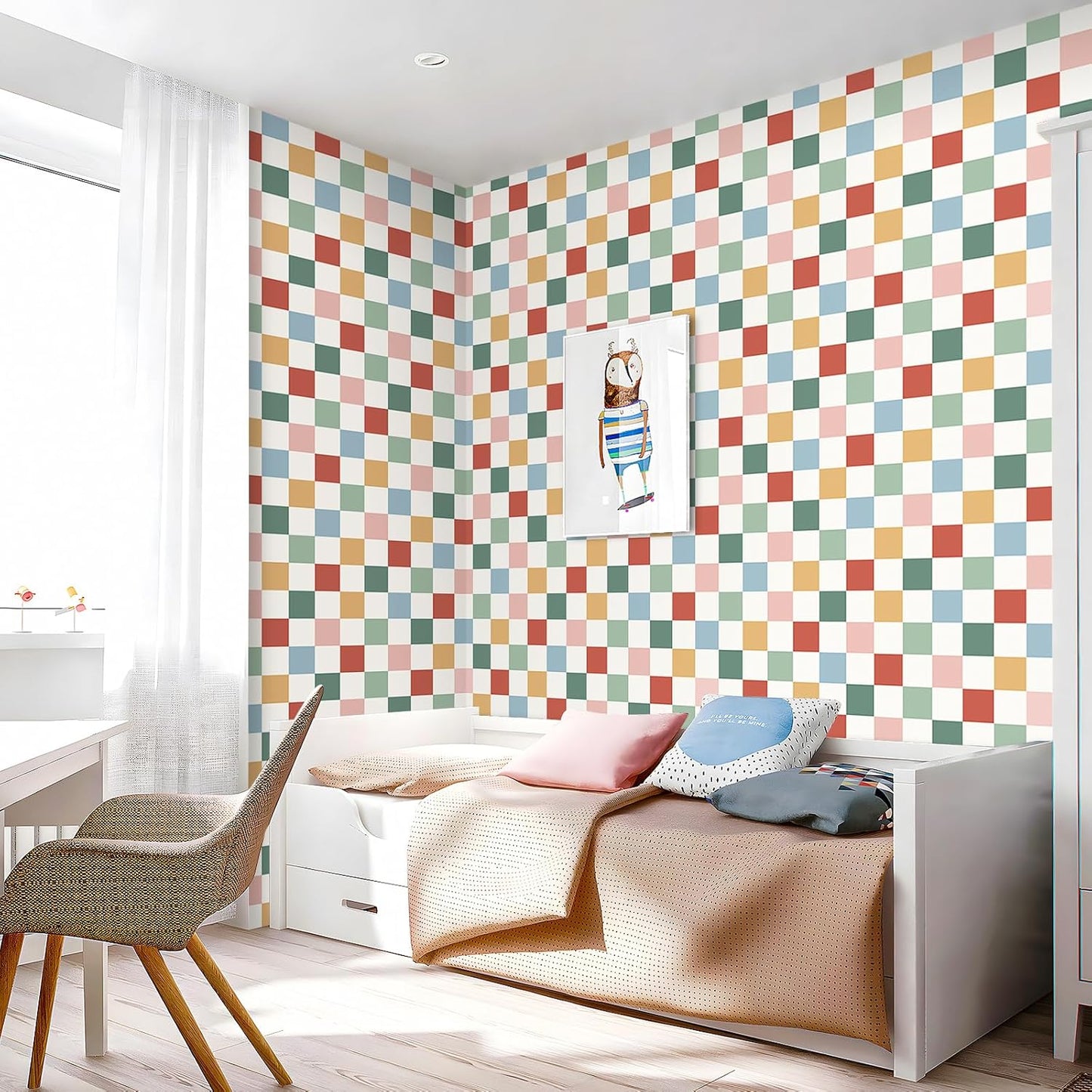 Checkered Wallpaper Peel and Stick Retro Grid Pattern Contact / 17.5 x 10 / Ft / Coloful Checkered