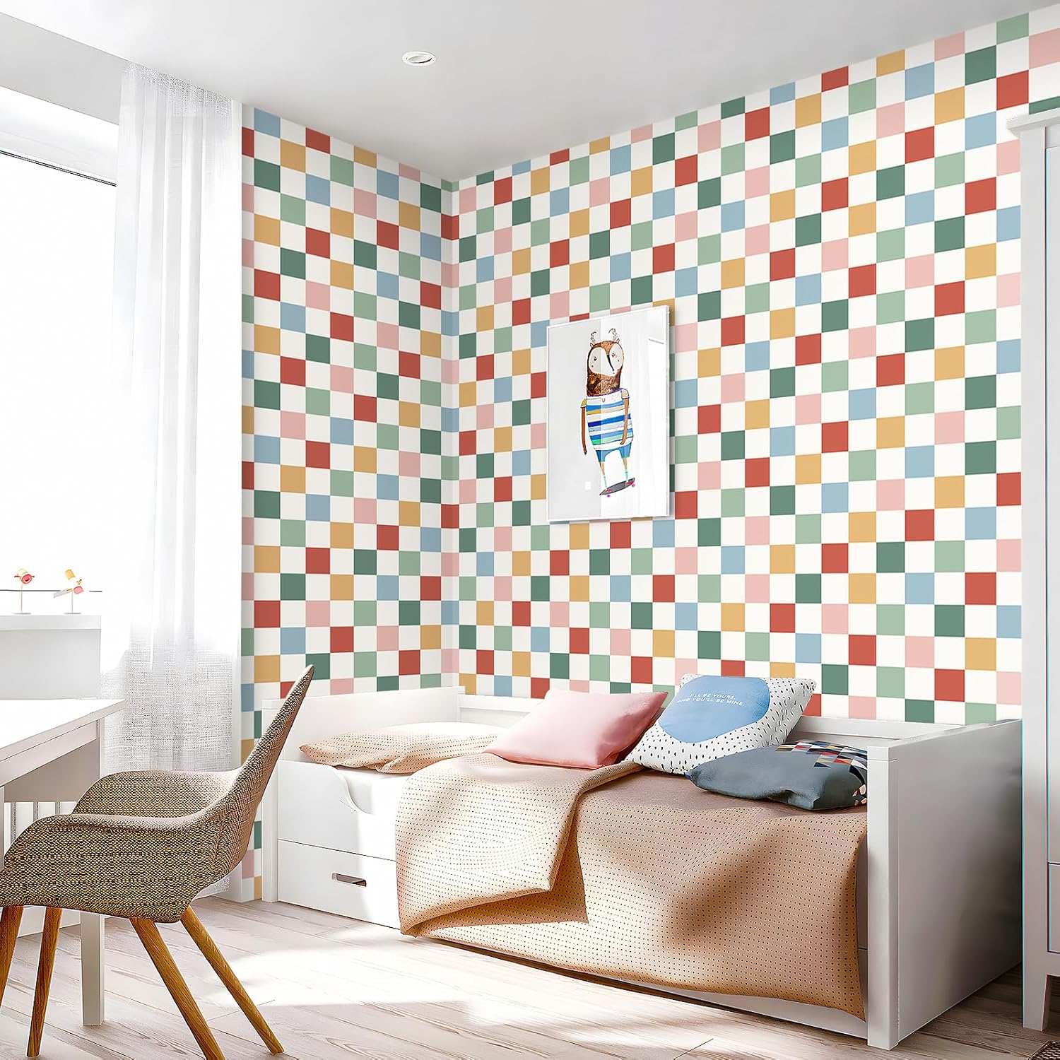 Checkered Wallpaper Peel and Stick Retro Grid Pattern Contact / 17.5 x 10 / Ft / Coloful Checkered