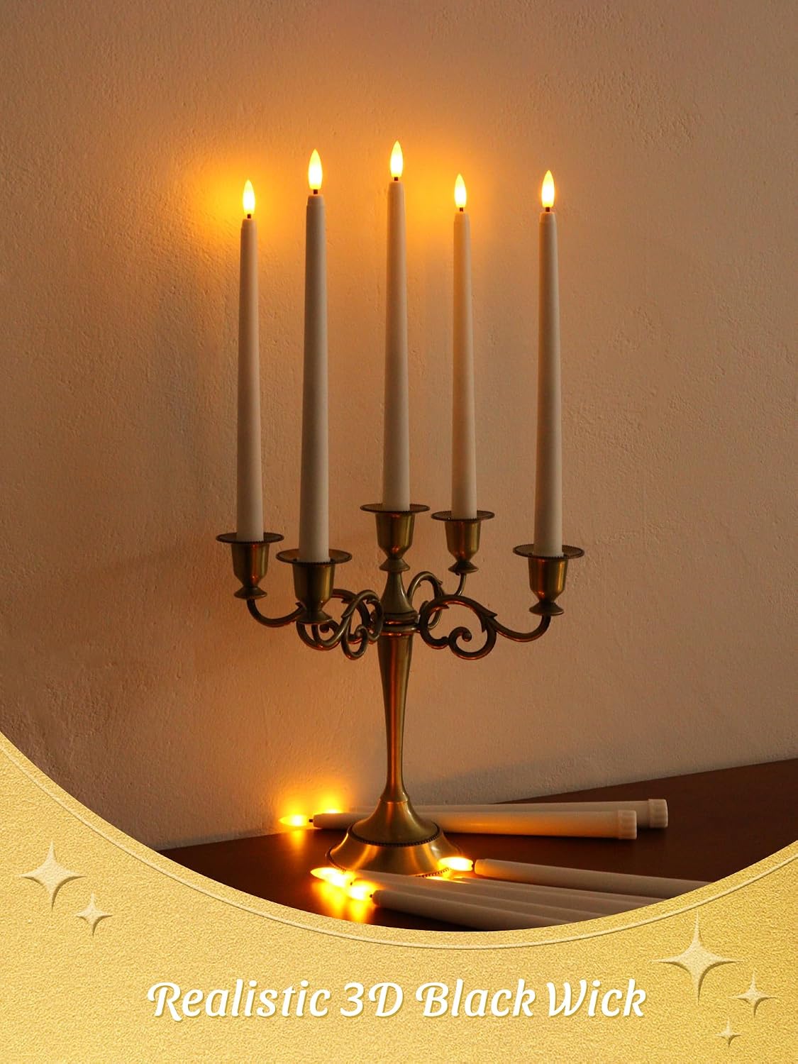 12 Pcs Flameless Taper Candles with Remote Timer, 11" Long Battery Operated Taper Candles, Flickering 3D Flame, Plastic