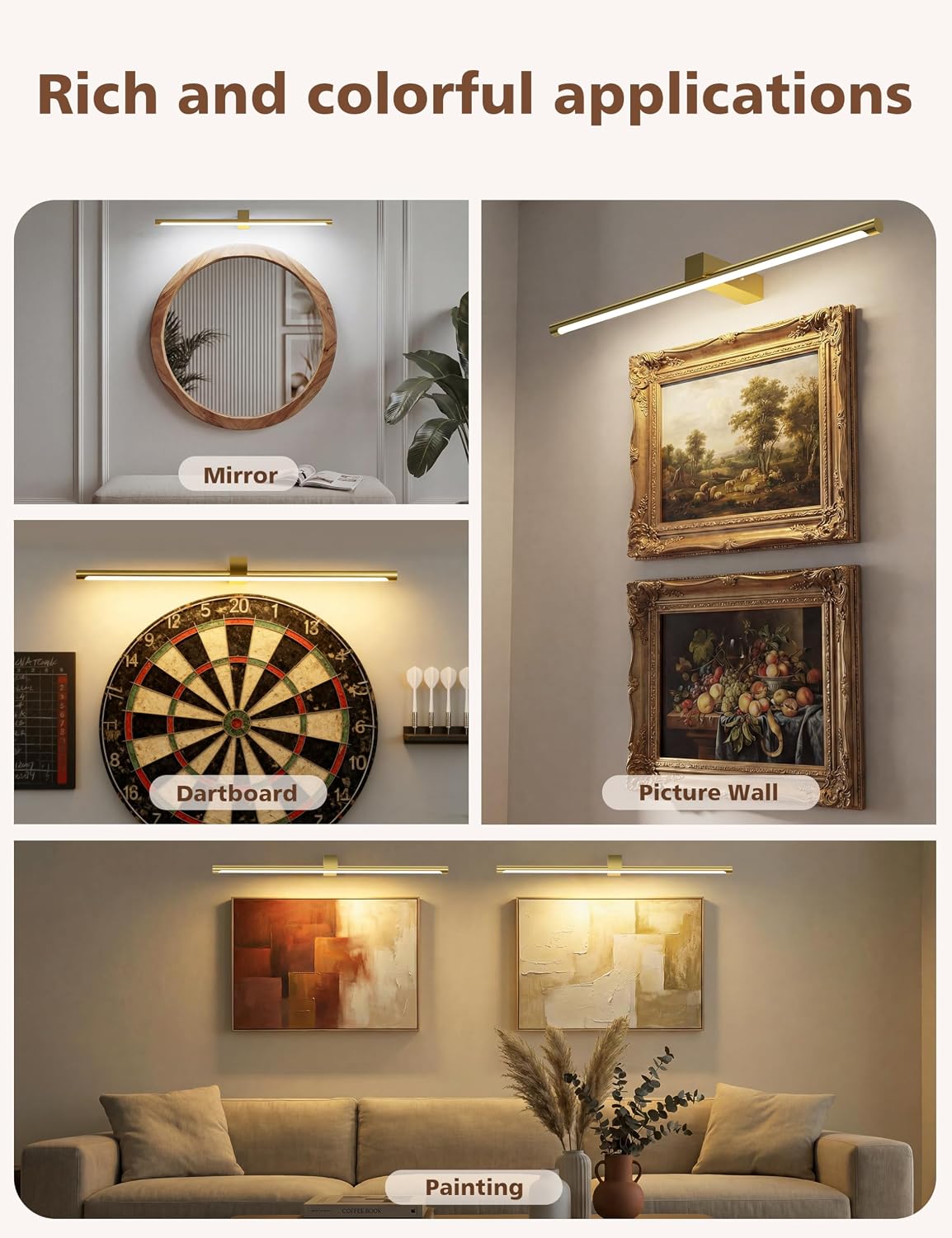 VOLISUN 23.6'' Picture Lights for Wall, 5000mAh Rechargable Picture Light Battery Operated, 3 Color Temperatures &
