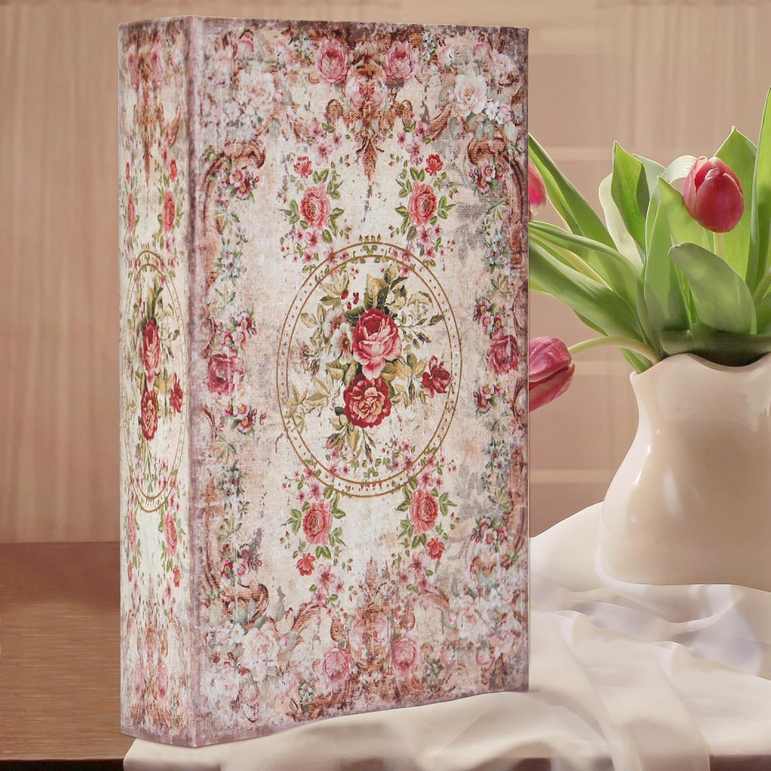 Book Box Decorative Storage Box Faux Wood / Rose Pattern