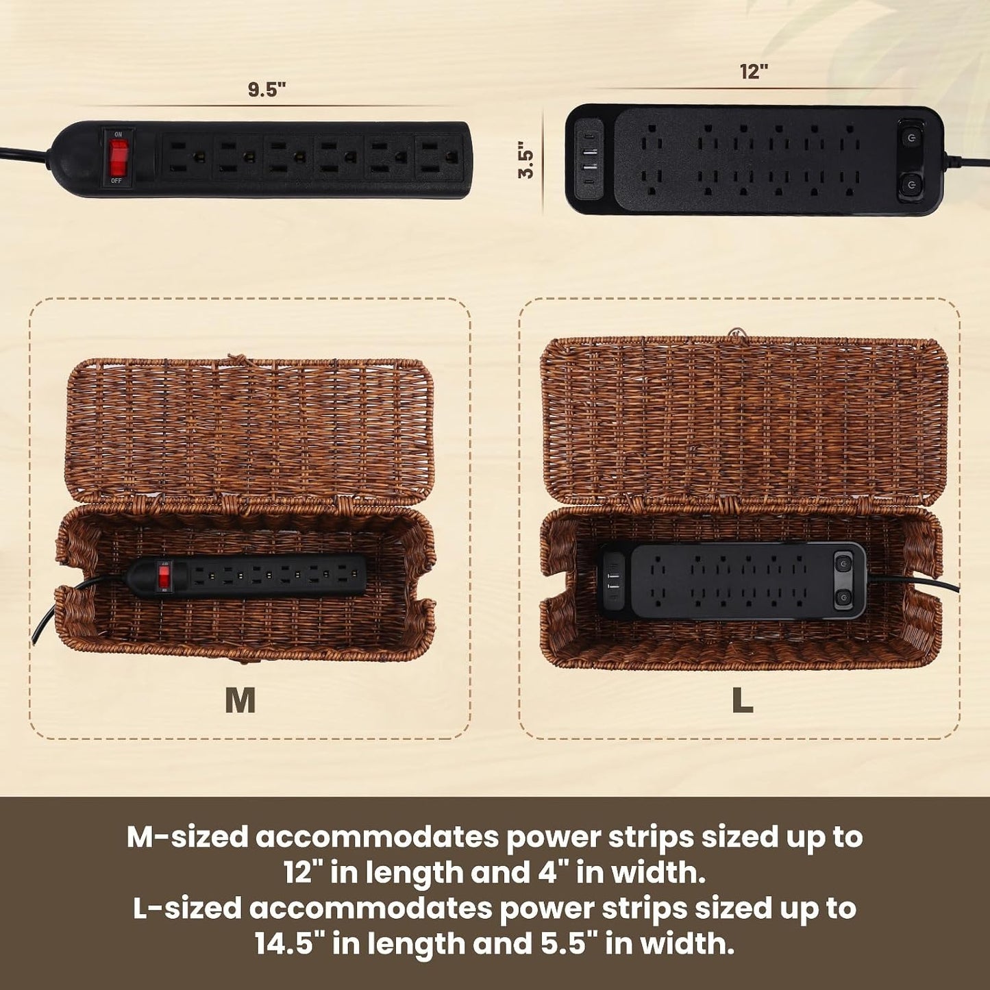 Handmade Cord Organizer for Desk Cord Hider Outlet Covers for Power Strip TV PC / Brown / Set