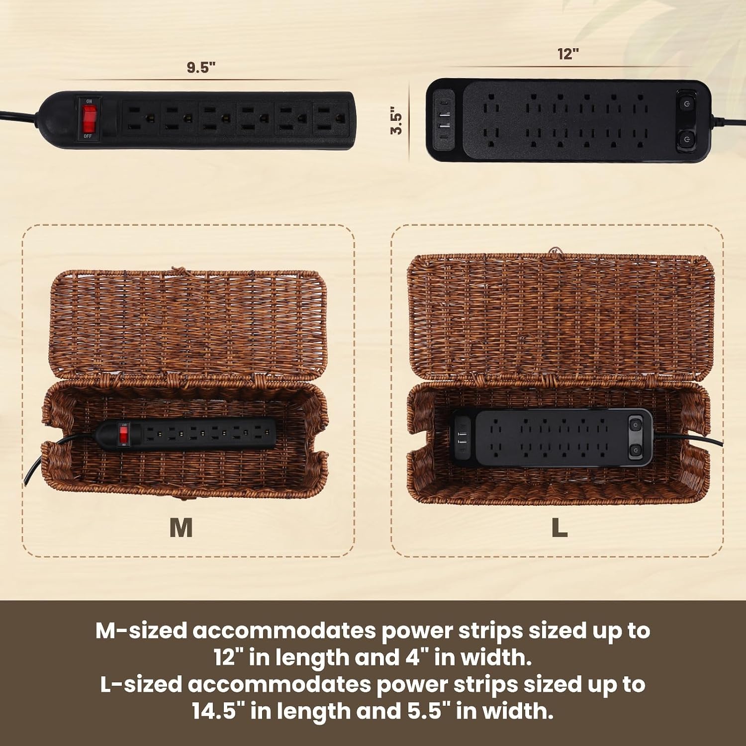 Handmade Cord Organizer for Desk Cord Hider Outlet Covers for Power Strip TV PC / Brown / Set