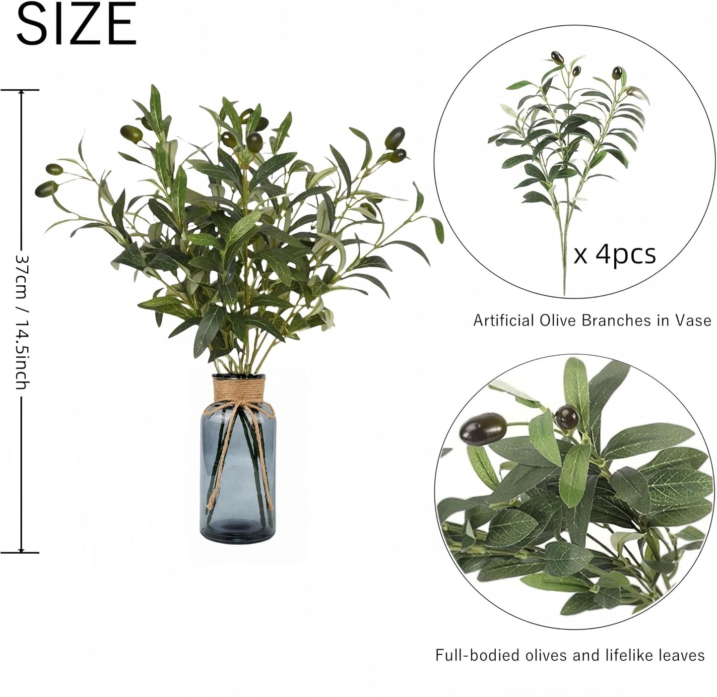Olive Branches Faux Eucalyptus Stems / Gray Vase