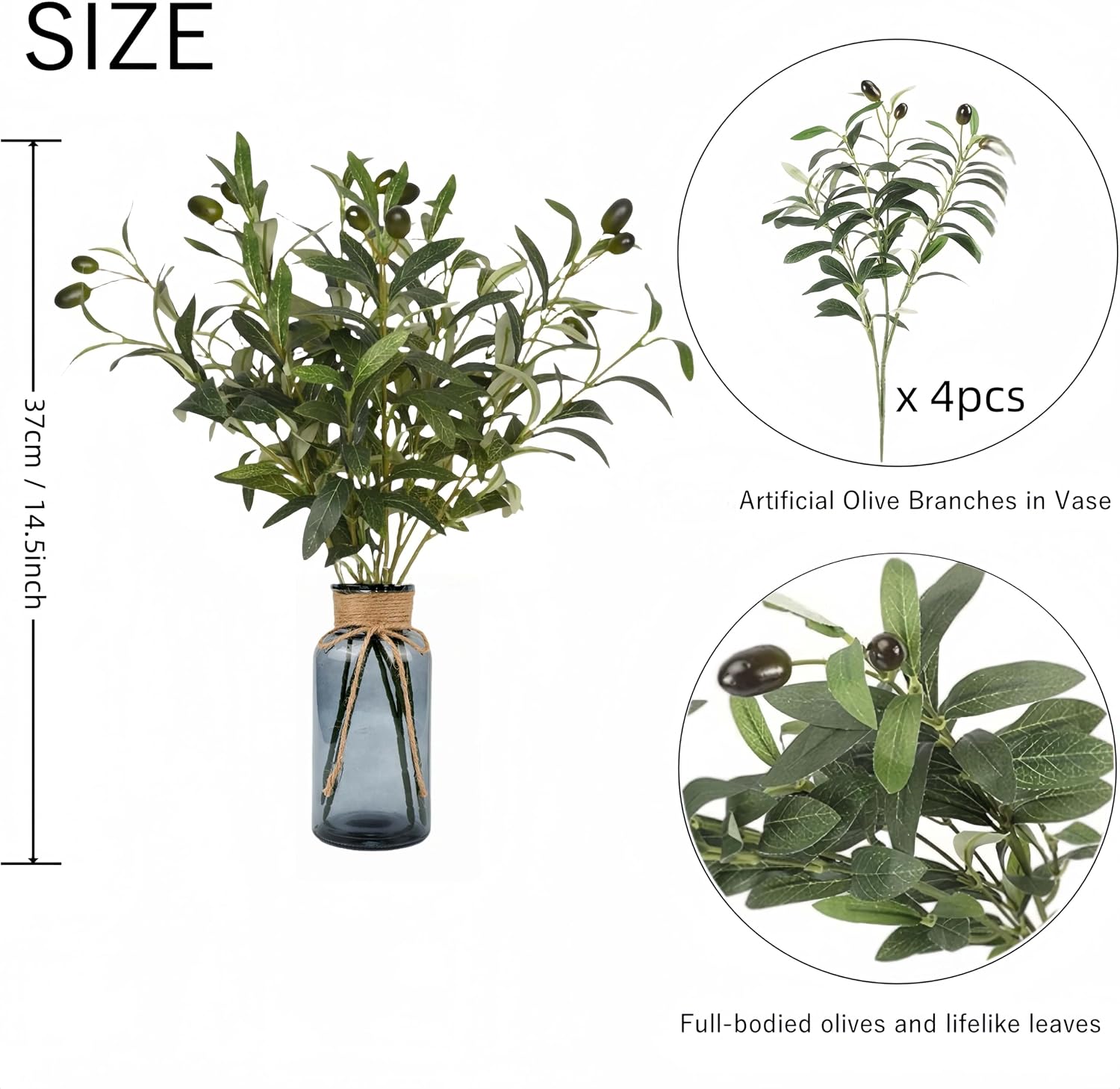 Olive Branches Faux Eucalyptus Stems / Gray Vase