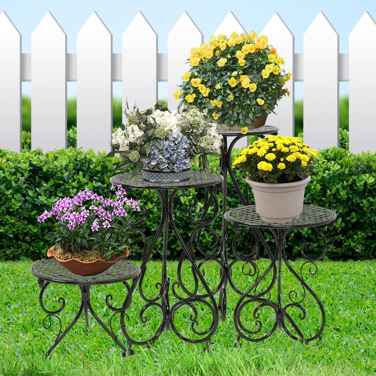 NAKUPE 4-Pack Metal Plant Stand for Indoor Outdoor, Heavy Duty Flower Pot Stands for Multiple Plants, Rustproof Iron
