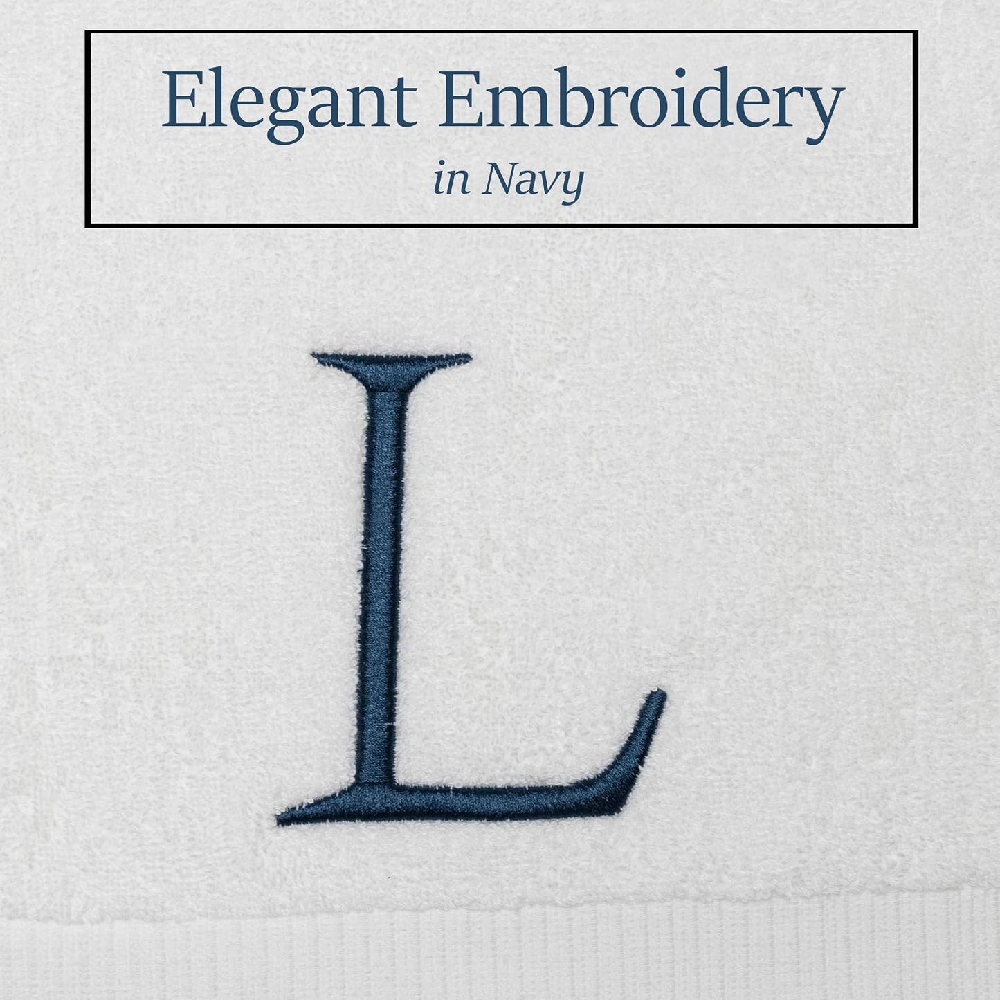 White with Navy Monogrammed Hand Towels for Bathroom - Set of 2 Letter L | Luxury Hotel Quality Initial Towels For
