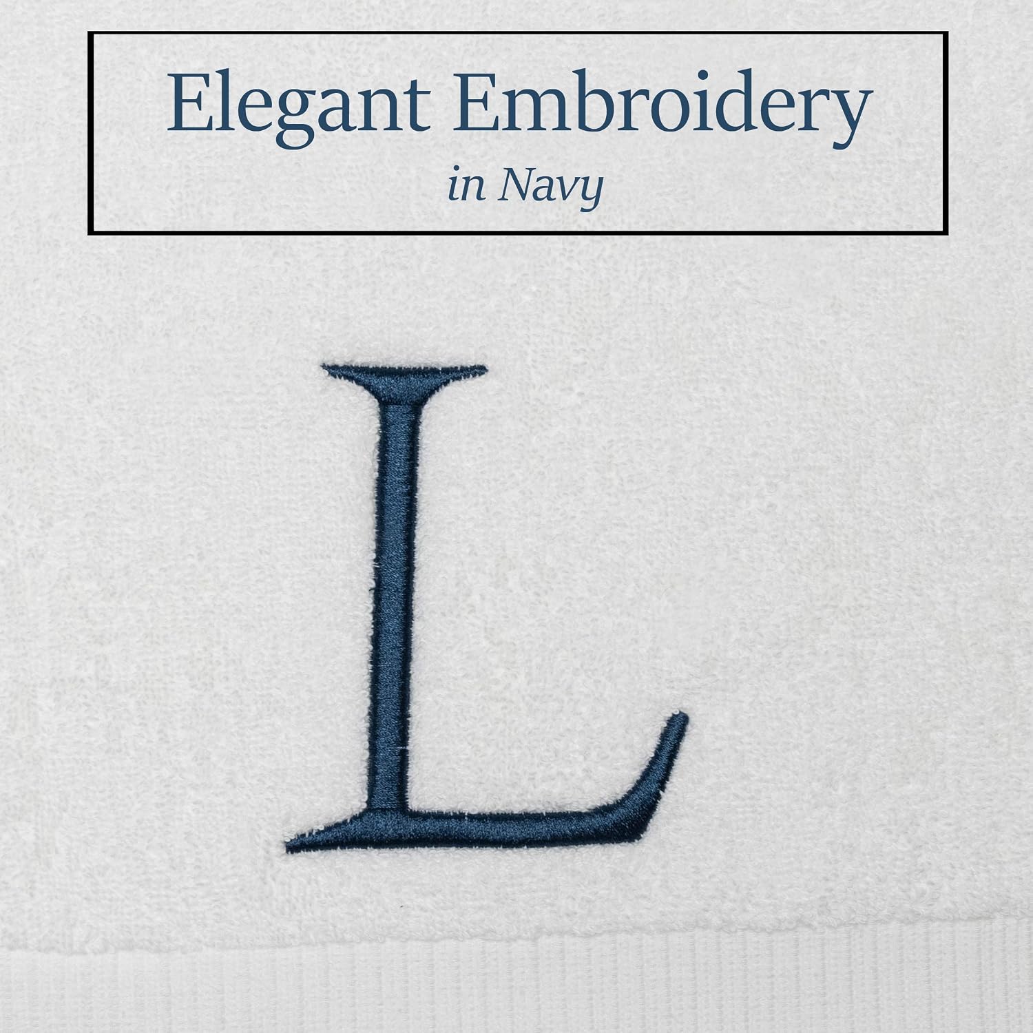 White with Navy Monogrammed Hand Towels for Bathroom - Set of 2 Letter L | Luxury Hotel Quality Initial Towels For