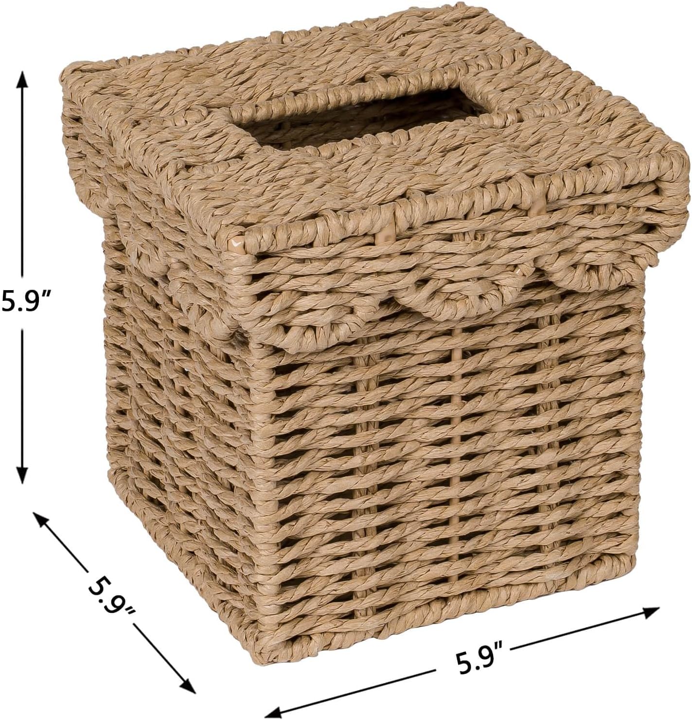 Square Wicker Tissue Box Holder Facial Tissues Boxes w/Scalloped Lid / Neutral