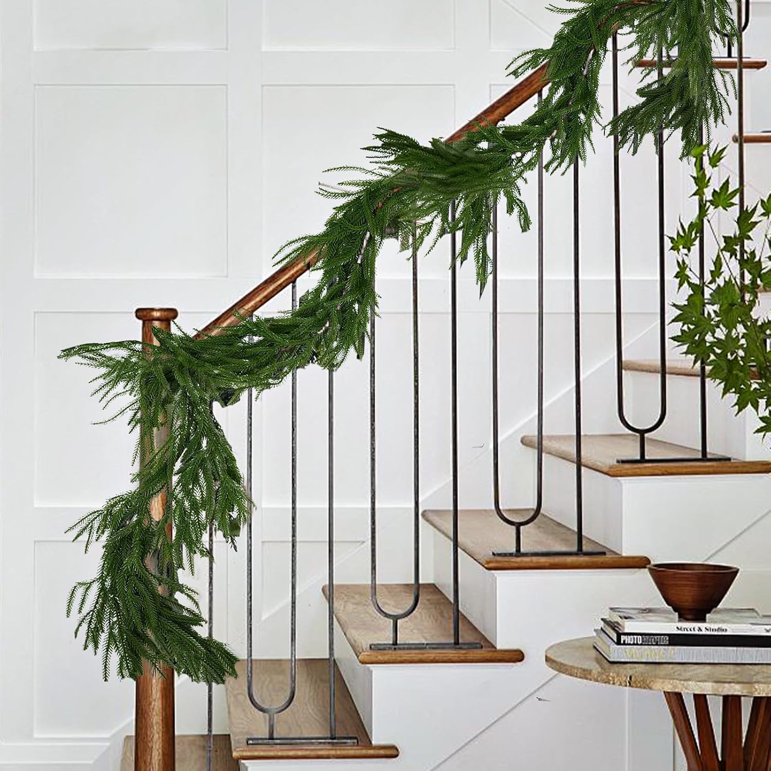 2Pcs 6FT Artificial Norfolk Pine Garland, Real Touch Christmas Garlands | Realistic Faux Greenery Soft Textured Winter