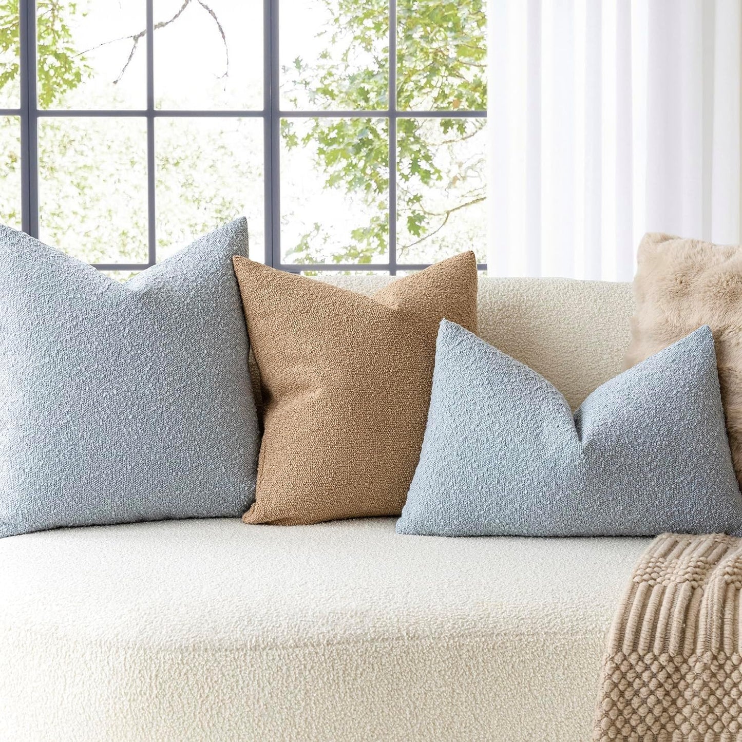 Textured Boucle Throw Pillow Covers Accent Solid Pillow Cases Soft / 18 x 18 / Camel / Set of 2