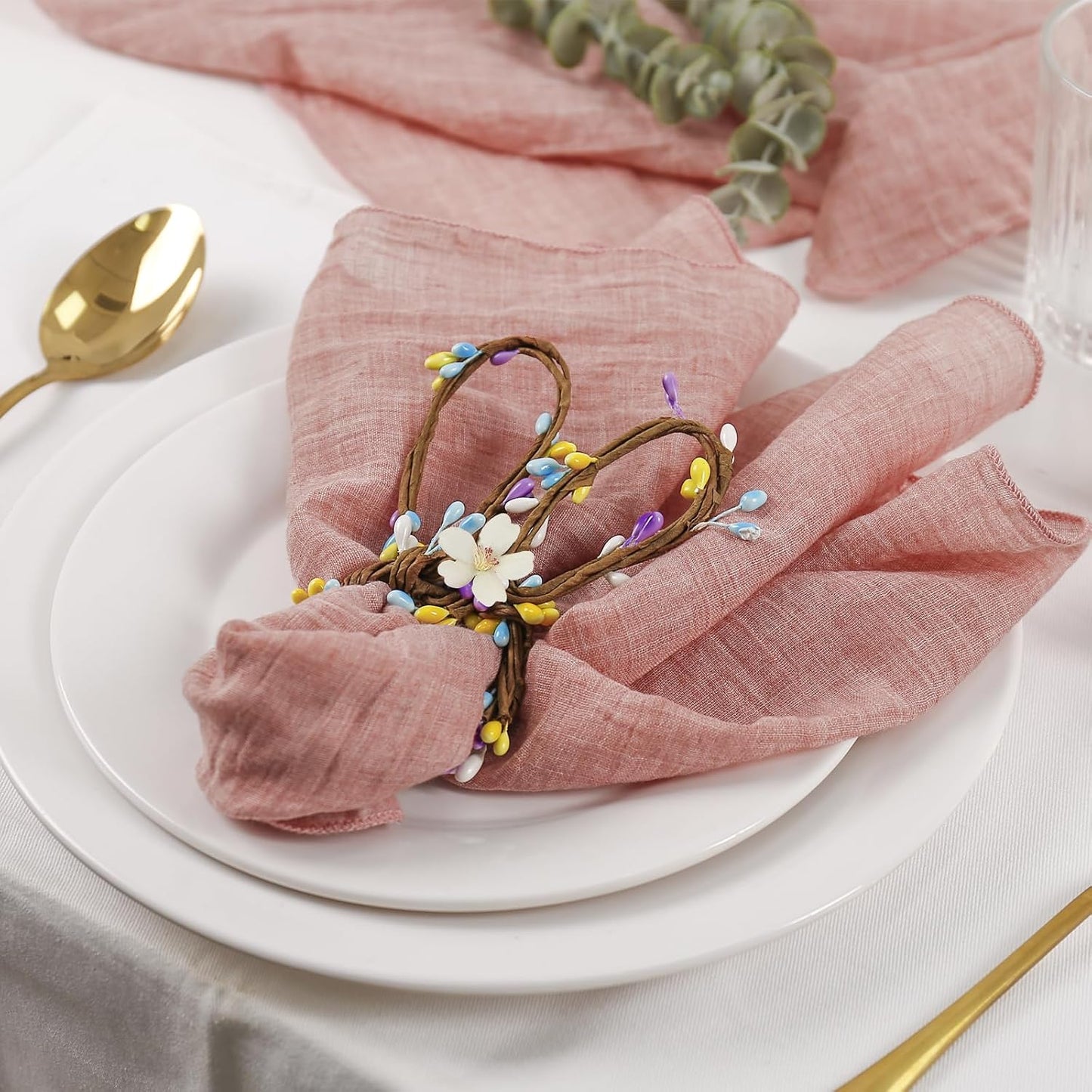 Flower Napkins Holder / Rattan Bunny / Set of 8
