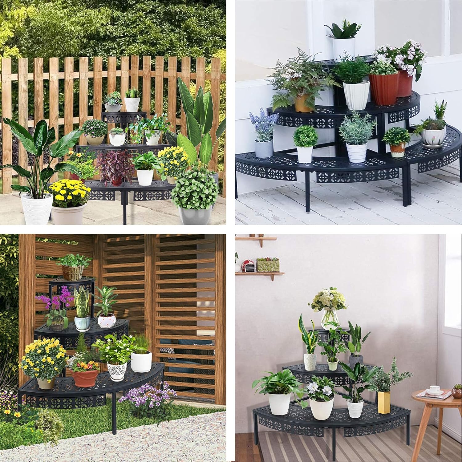 Garden 4 you 3-Tier Metal Plant Stand, Corner Plant Stands Outdoor Indoor | Semi-circular quarter-round design,3-tier