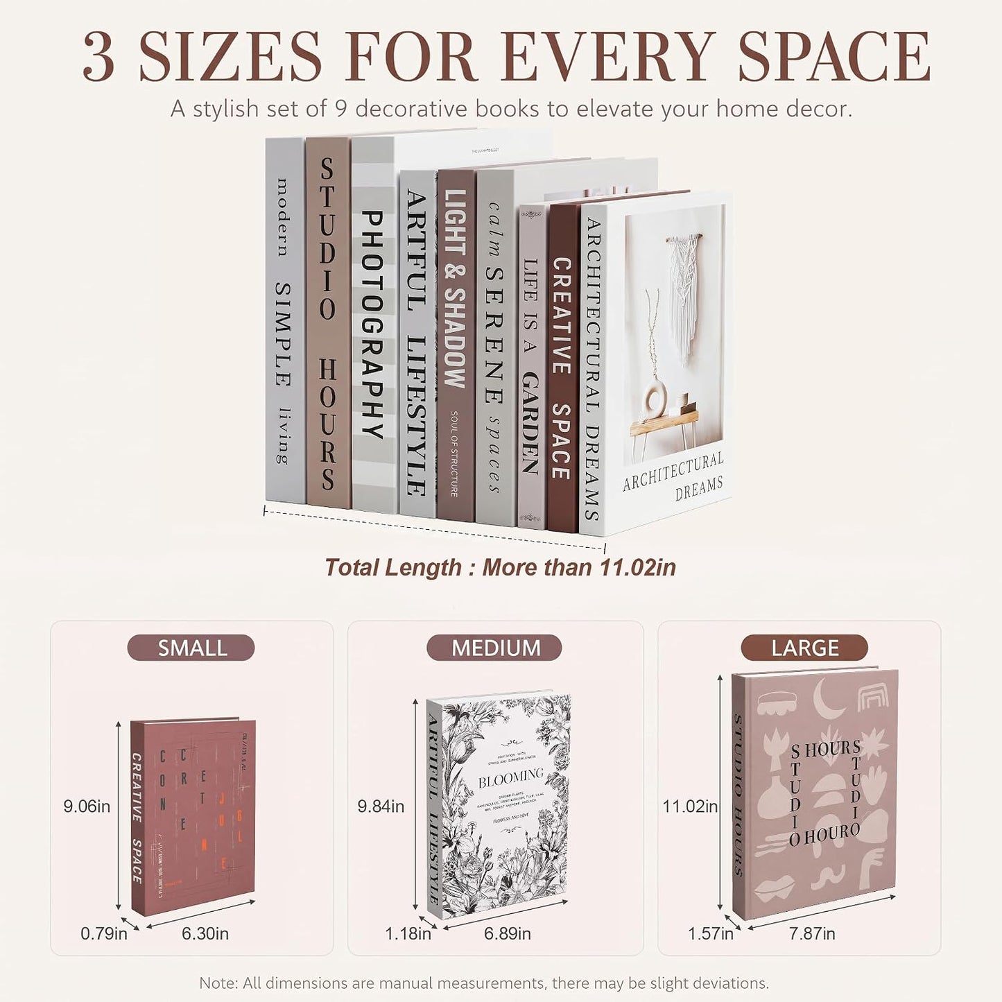 Faux Book Storage Boxes / Brown-beige / 9 Books / Set of 9
