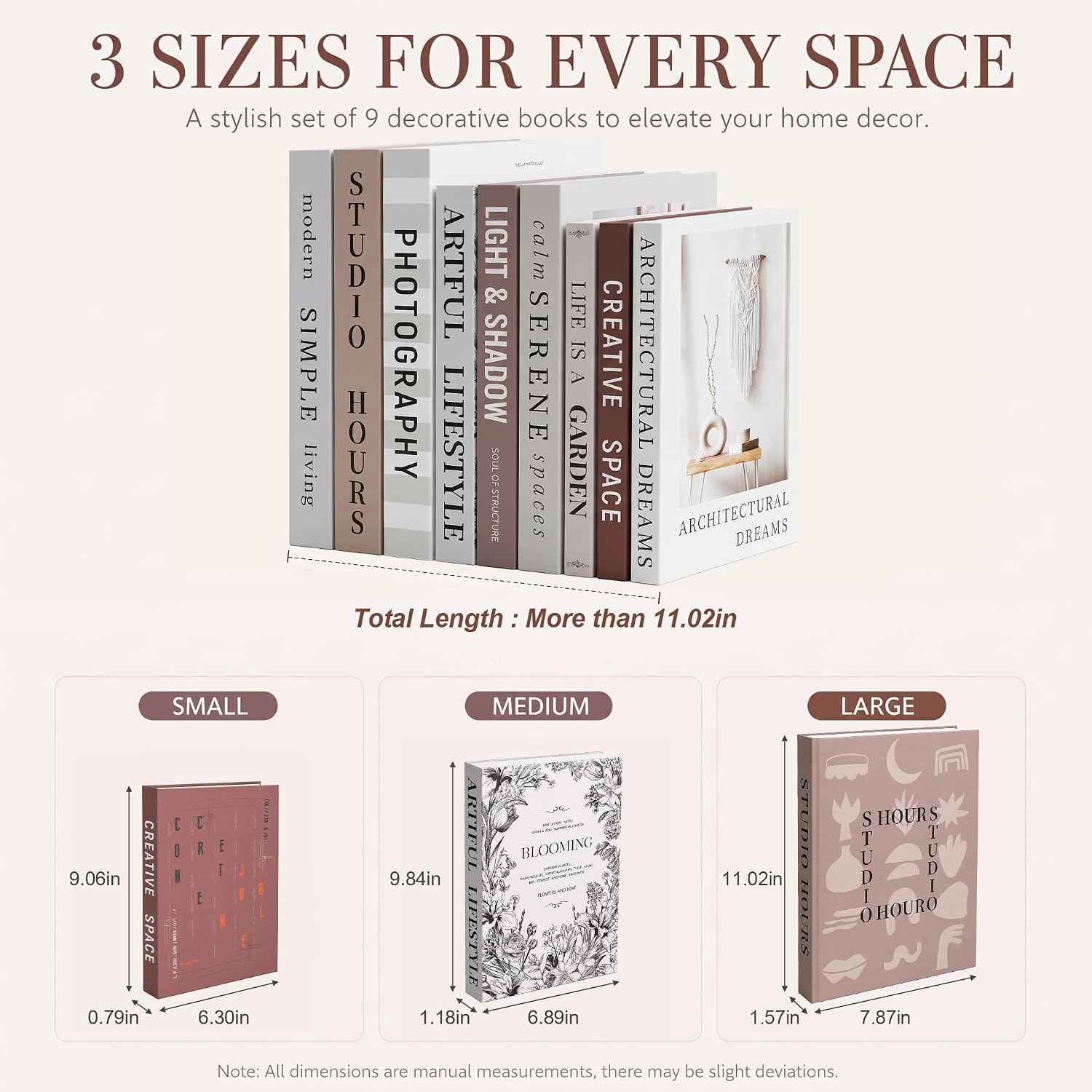Faux Book Storage Boxes / Brown-beige / 9 Books / Set of 9