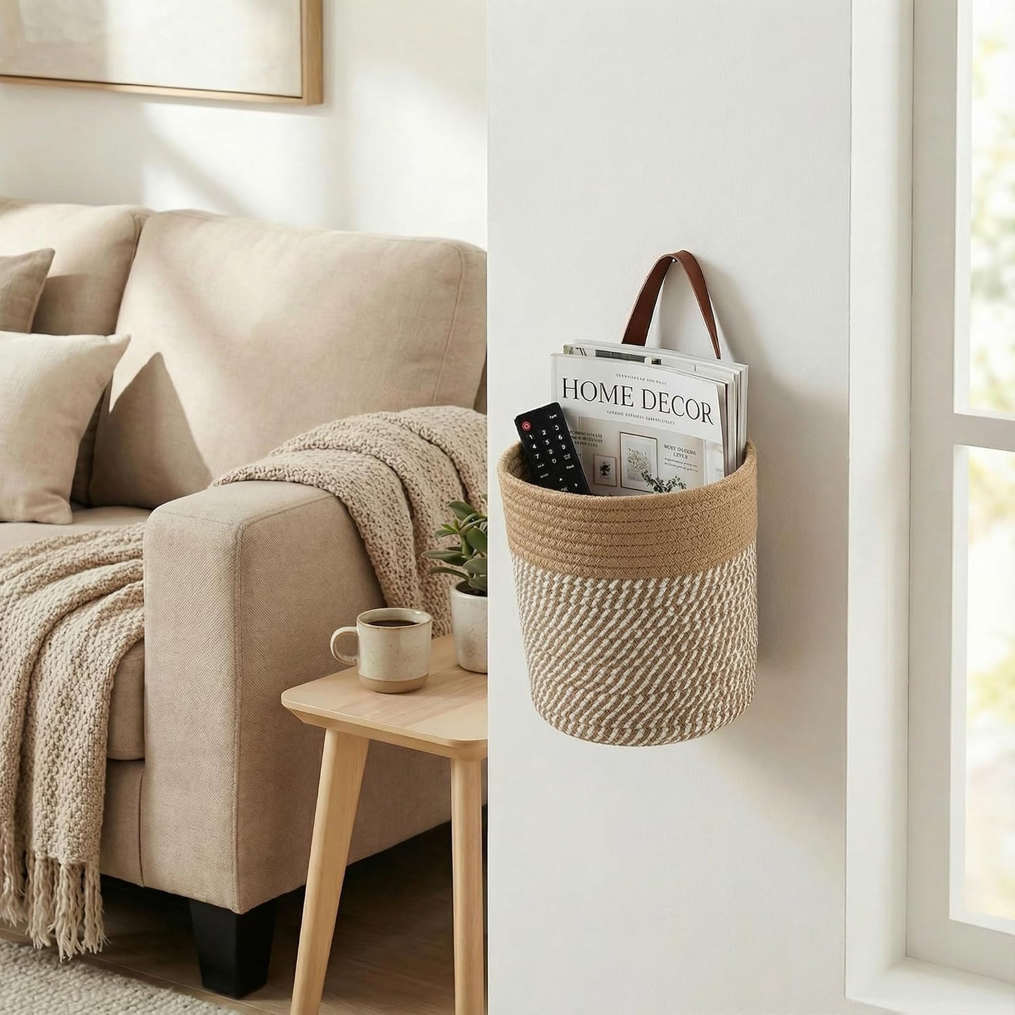 Round Woven Wall Decor & Storage Planter for Plant Decor and Home / Brown / 8 Inch / Set of 2