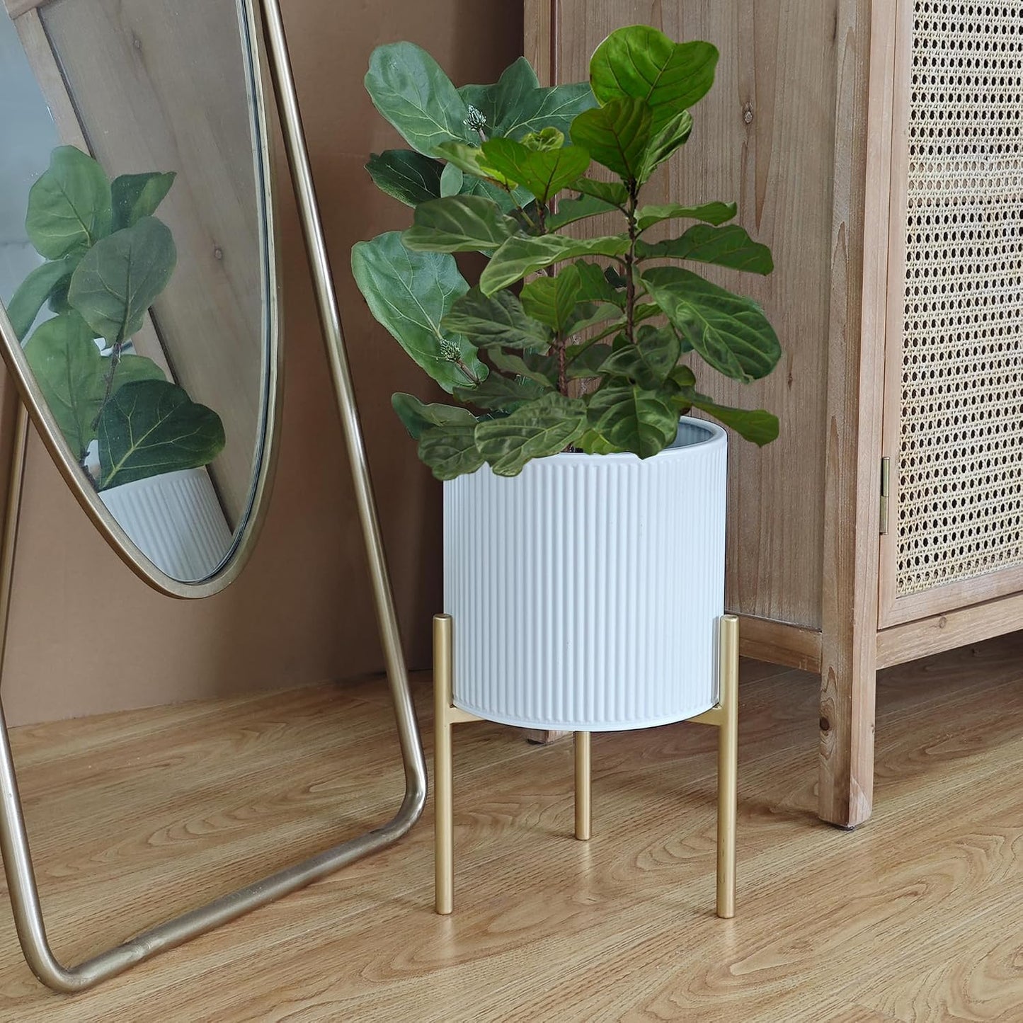 ARNIS Modern Planter Pots, Set of 2 Round Large Planters with Stand, Decorative Floor Planters, Metal Pots with
