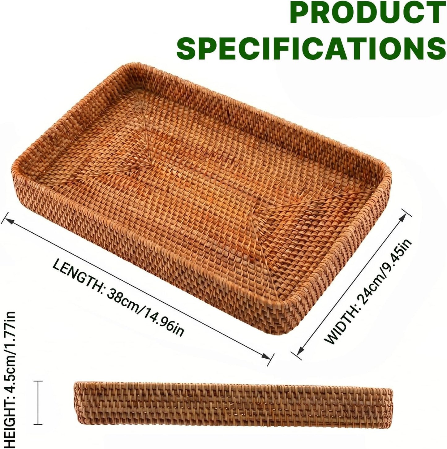 Wicker Storage Basket Rattan Tray Rectangular Wicker Basket Handwoven Organizer Basket Decorative