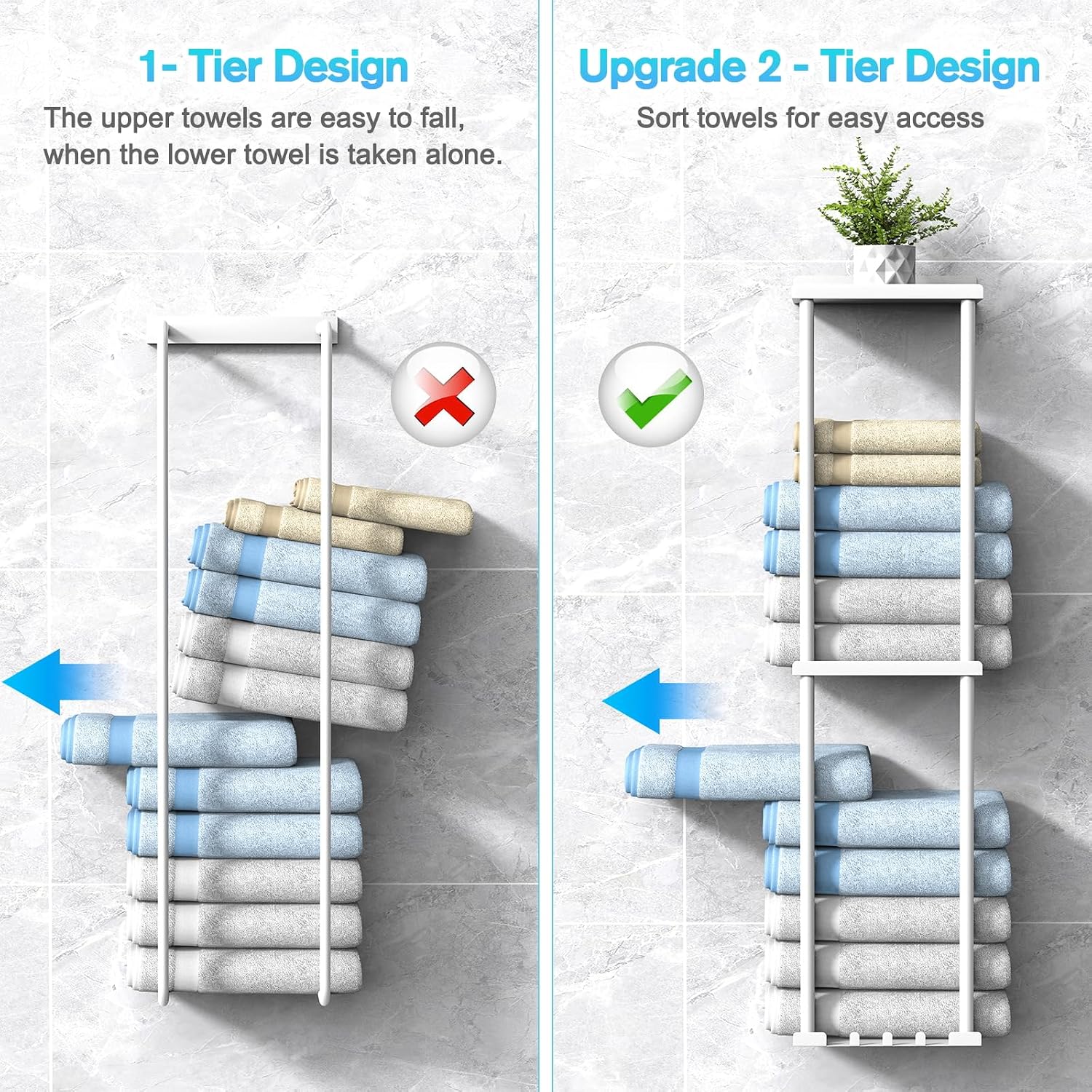 Liuoud Towel Rack for Bathroom, Wall Mounted Vertical Rolled Towel Storage Organizer Holder with Shelf, Holds Up 6