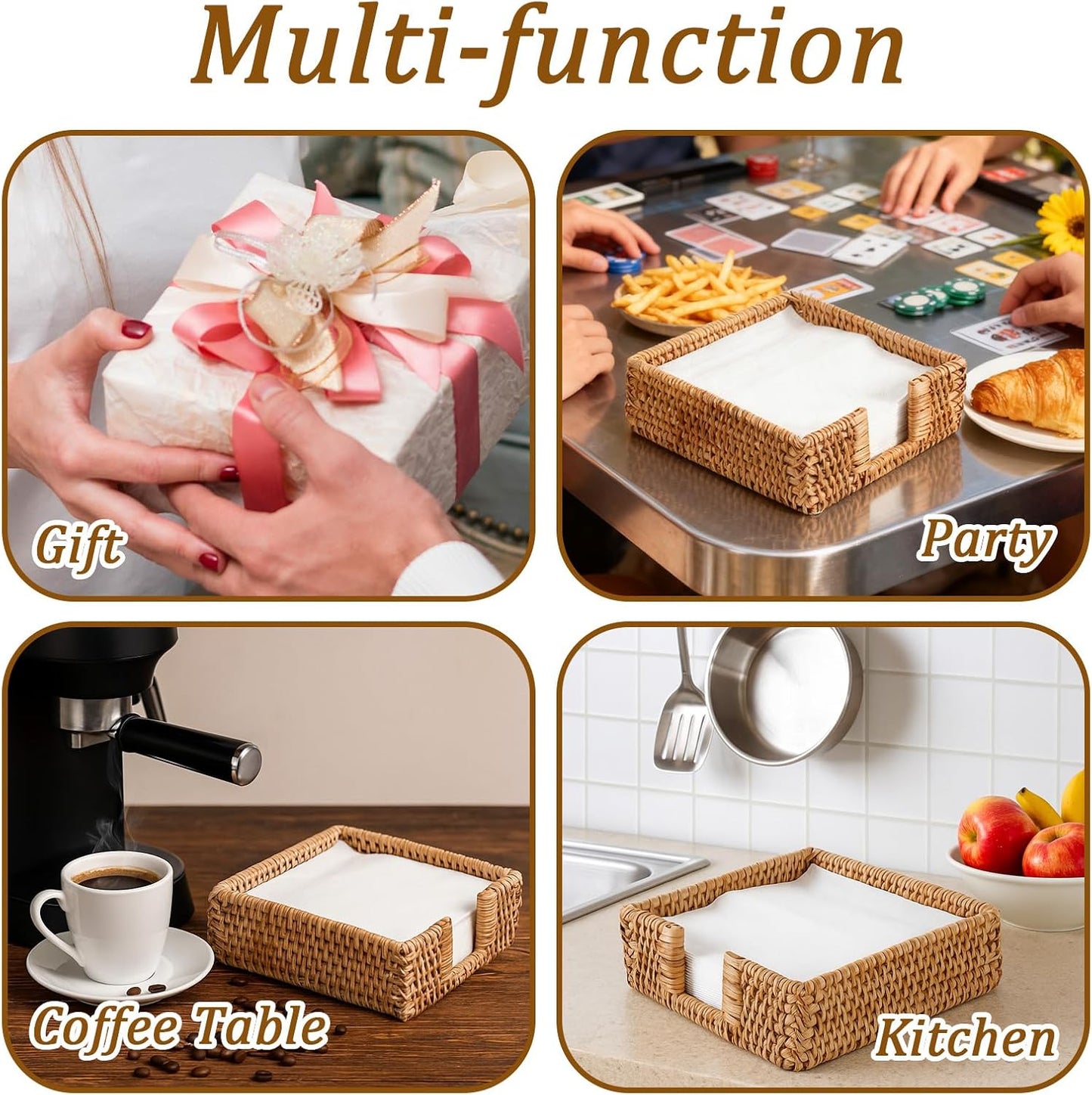 Rattan Napkin Holder Square / 7 x 7 x 2.4