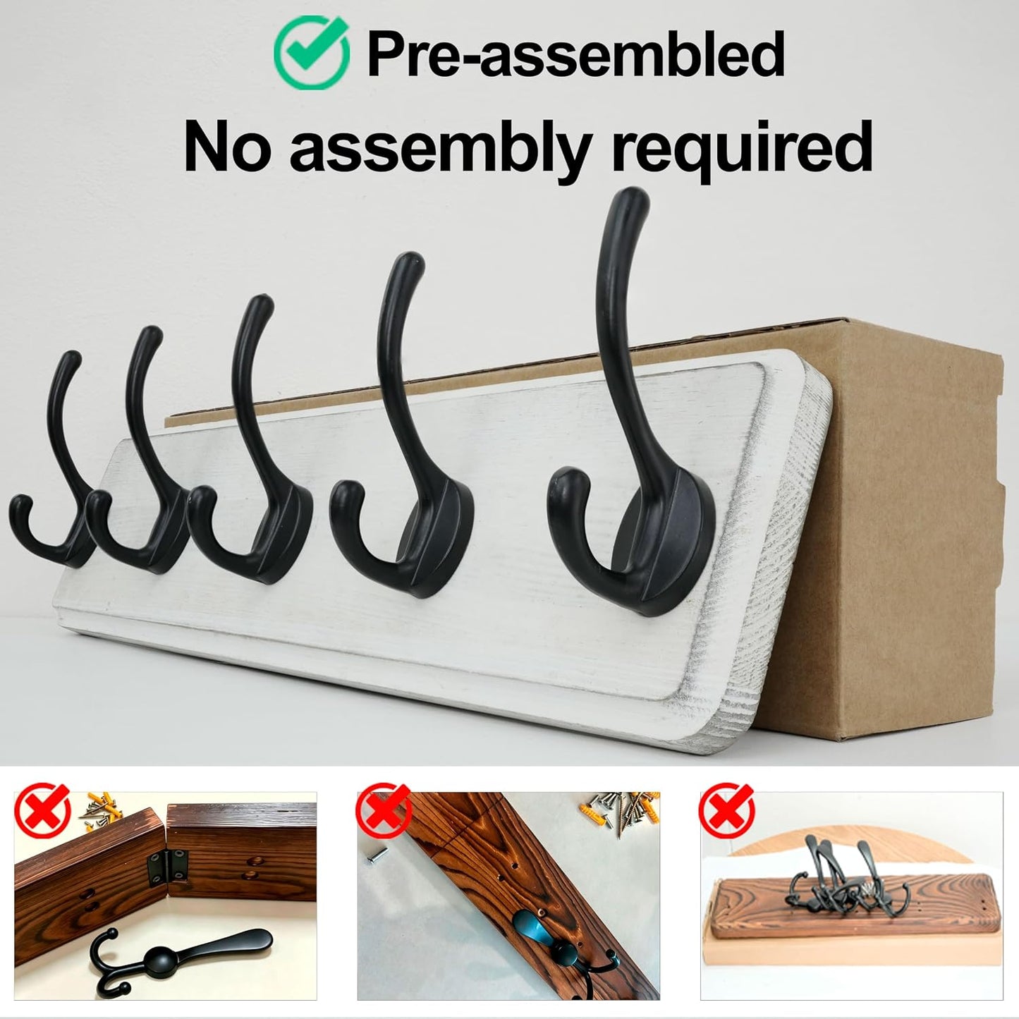 WEBI Coat Rack Wall Mounted,Coat Hooks Wall Mount,16" Hole to Hole,Large Coat Hanger Wall,5 Hooks for Hanging