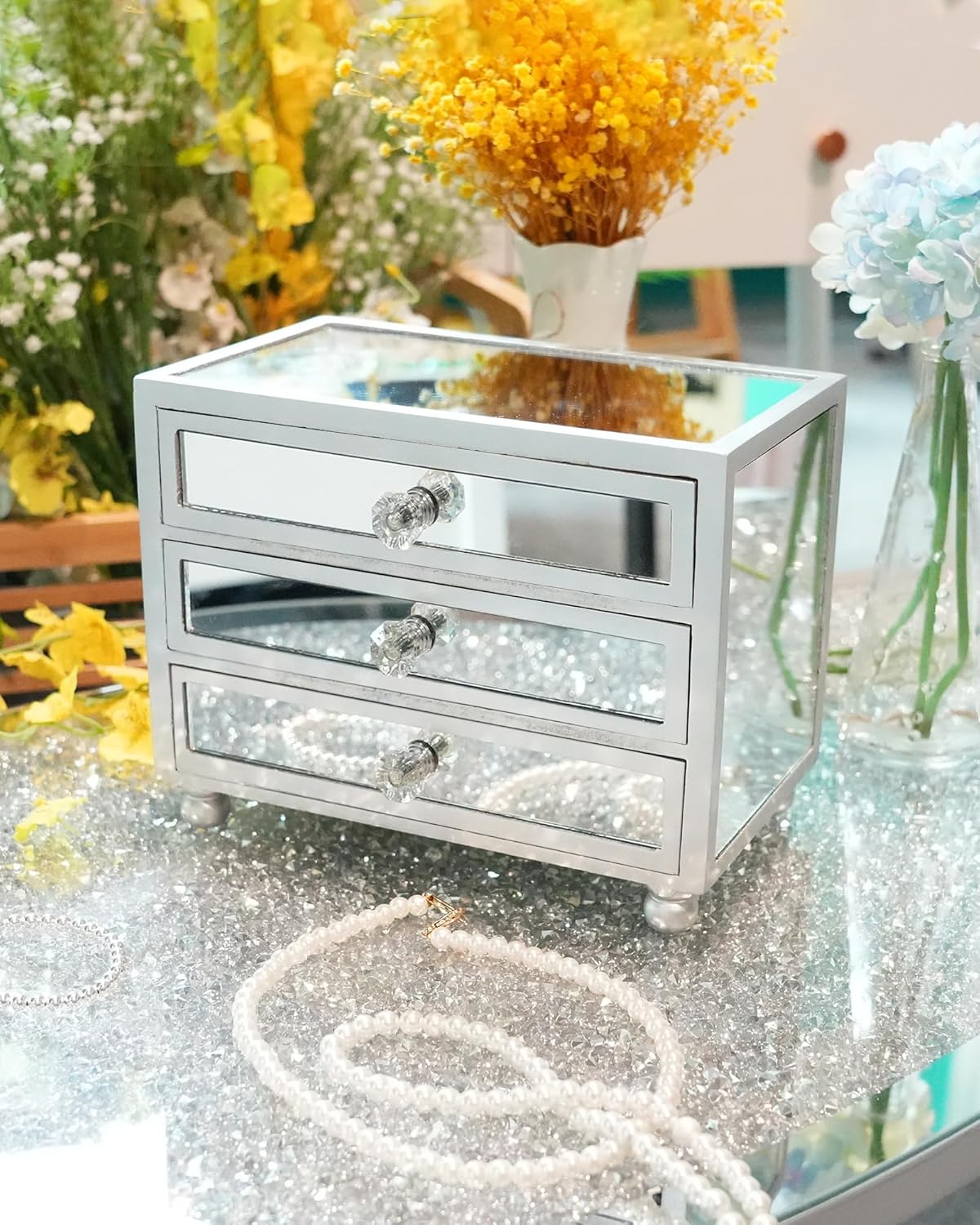 3 Layer Mirrored Glass Jewelry Box / Mirror